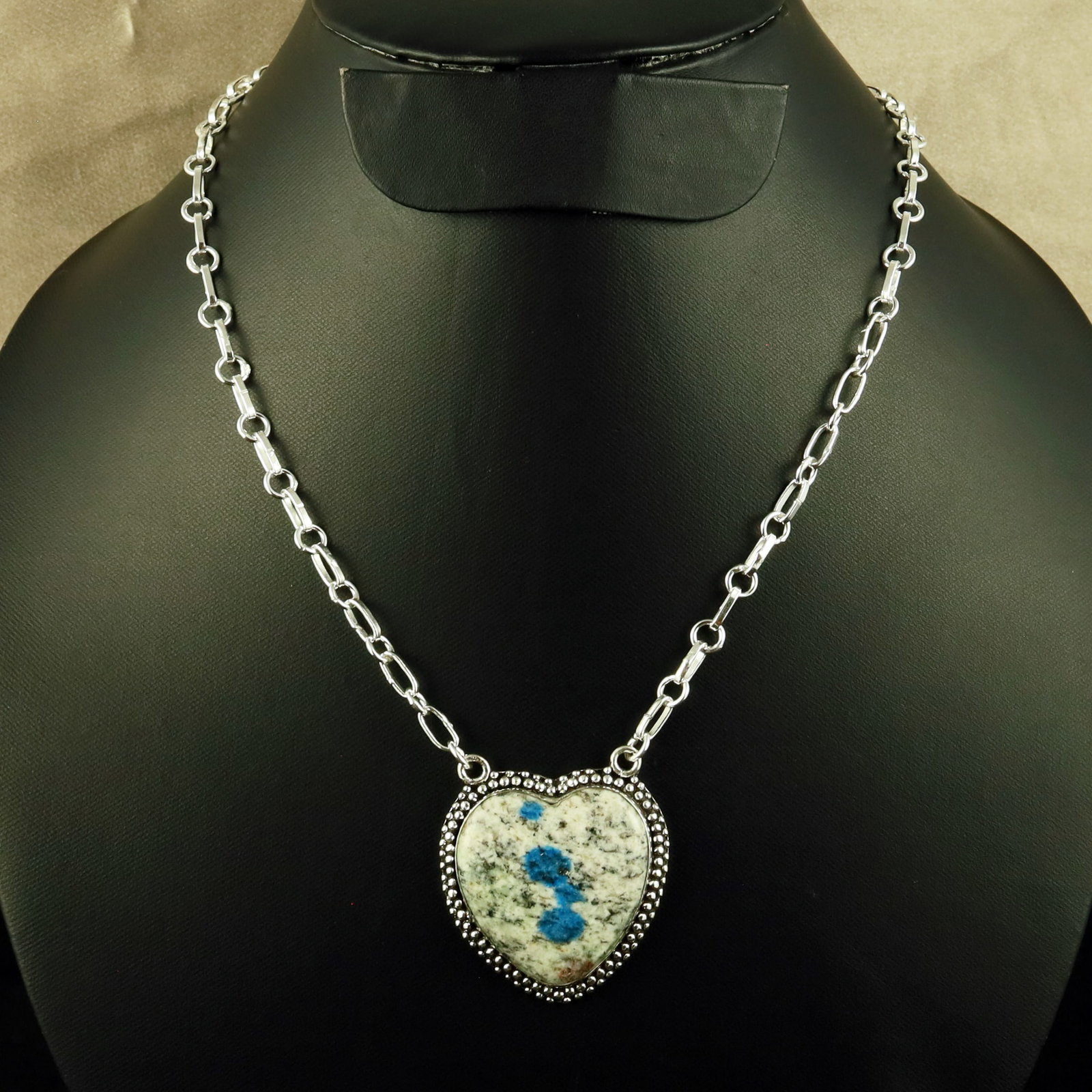 Natural K2 Jasper Sterling Silver Plated Handmade Heart Necklace: Product ID: 260618121928 Product - Handmade Silver Plated Necklace Metal - 92.5 Sterling Silver Plated Necklace Length - 18 Inch Gemstone - K2 Jasper Gemstone Size - 2.5X2.5 CM (1 Stone) Gemstone Orig