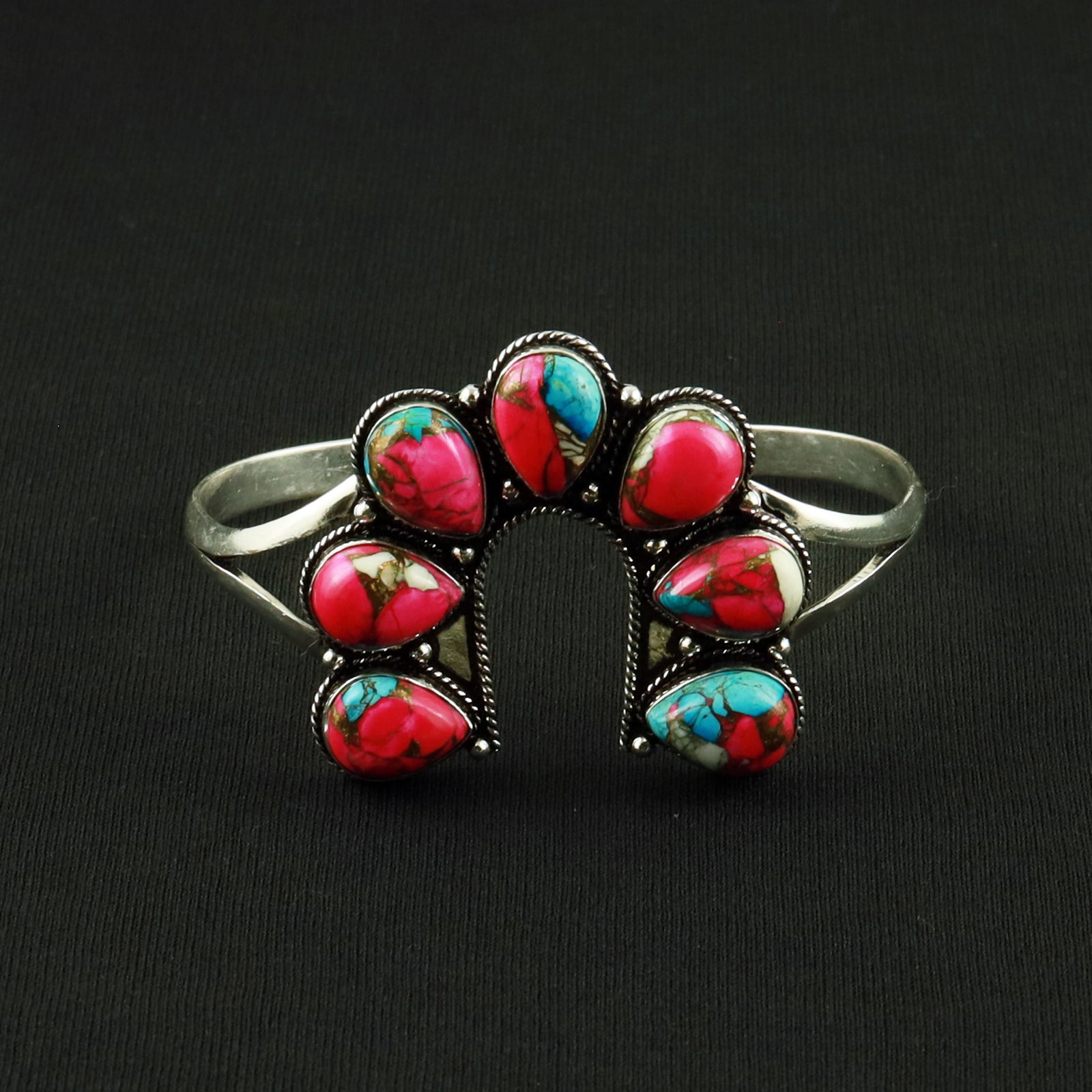 Natural Cotton Candy Sterling Silver Plated Handmade Cuff Bangle: Product ID: 260617114605 Product - Handmade Silver Plated Cuff Bangle Metal - 92.5 Sterling Silver Plated Bangle Size - 7.5x5 CM (Adjustable) Gemstone - Cotton Candy Gemstone Origin - United States Ge