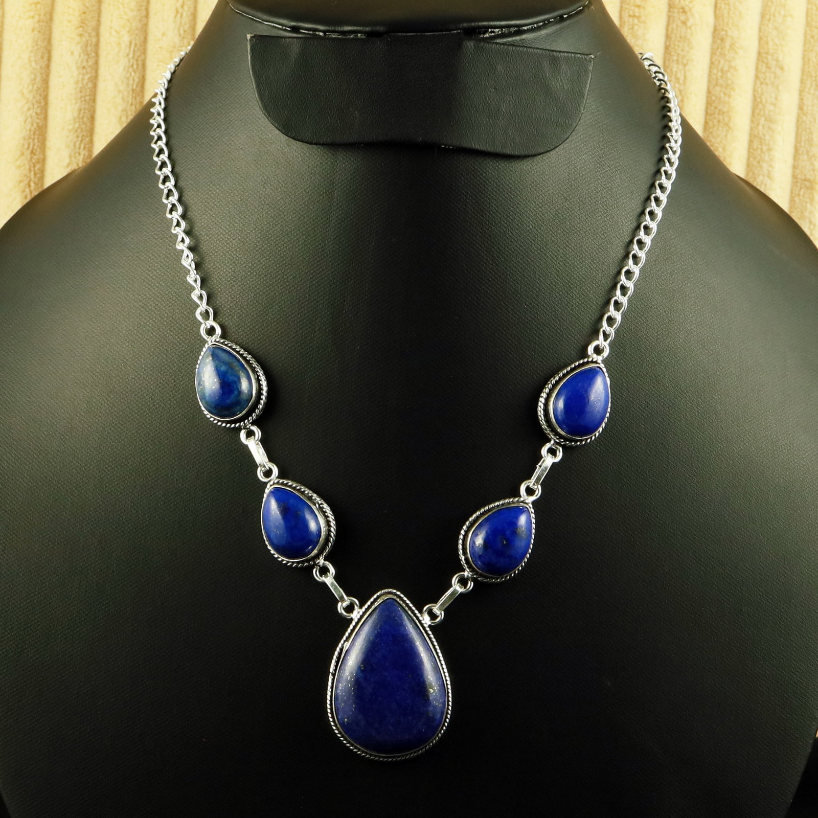 Natural Lapis Lazuli Sterling Silver Plated Handmade Necklace: Product ID: 260616120705 Product - Handmade Silver Plated Necklace Metal - 92.5 Sterling Silver Plated Necklace Length - 18 Inch Gemstone - Lapis Lazuli Gemstone Size - 12X16 MM (4 Stone), 3.5X2.5 CM 