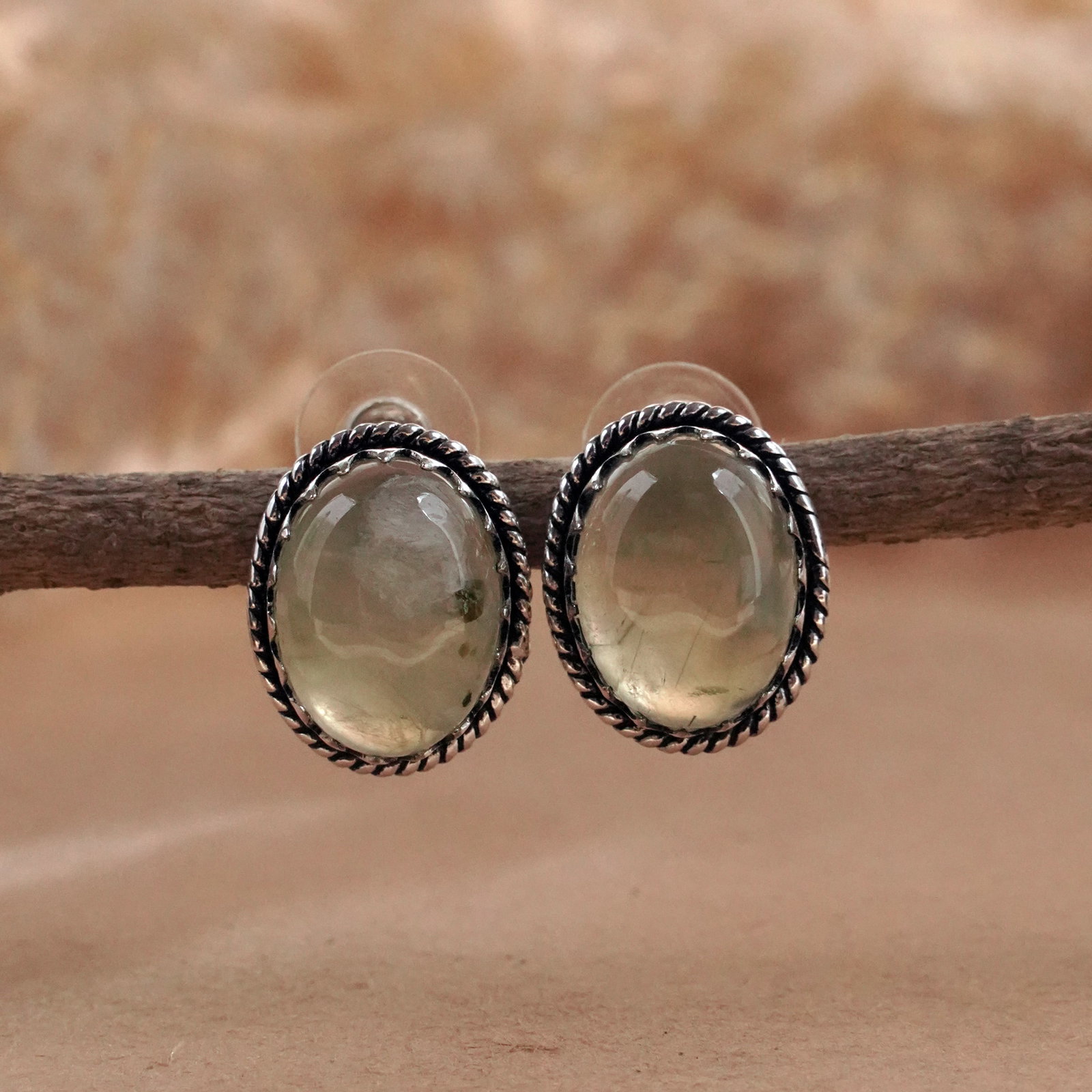 Natural Prehnite Sterling Silver Plated Handmade Stud Earring: Product ID: 260503144723 Product - Handmade Silver Plated Stud Earring Metal - 92.5 Sterling Silver Plated Earring Type - Stud Gemstone - Prehnite Gemstone Origin - South Africa Gemstone Size - 12X16 