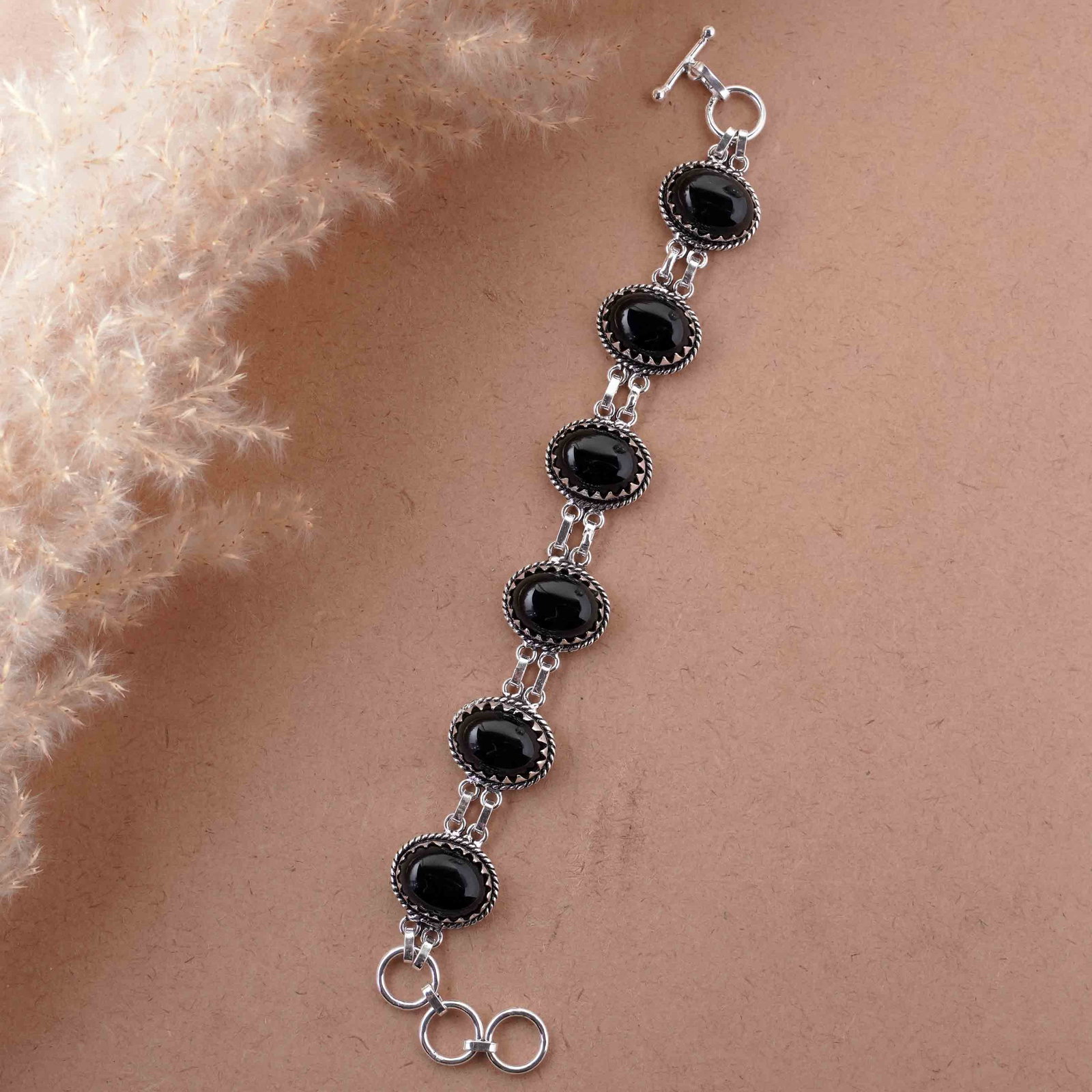 Natural Black Onyx Sterling Silver Plated Handmade Bracelet: Product ID: 260418121807 Product - Handmade Silver Plated Bracelet Metal - 925 Sterling Silver Plated Bracelet Length - 6 Inch + 2 Inch Gemstone - Black Onyx Gemstone Size -12X16 MM ( 6 Stone) Gemston