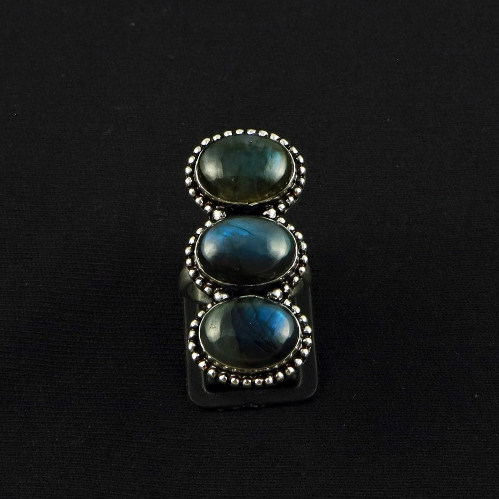 Natural Labradorite Sterling Silver Plated Handmade Ring - 6.5MM: Product ID: 260620132642 Product - Handmade Silver Plated Ring Metal - 92.5 Sterling Silver Plated Ring Size - 6.5MM Gemstone - Labradorite Gemstone Origin - Canada Gemstone Size - 10X14 MM ( 3 Stone 