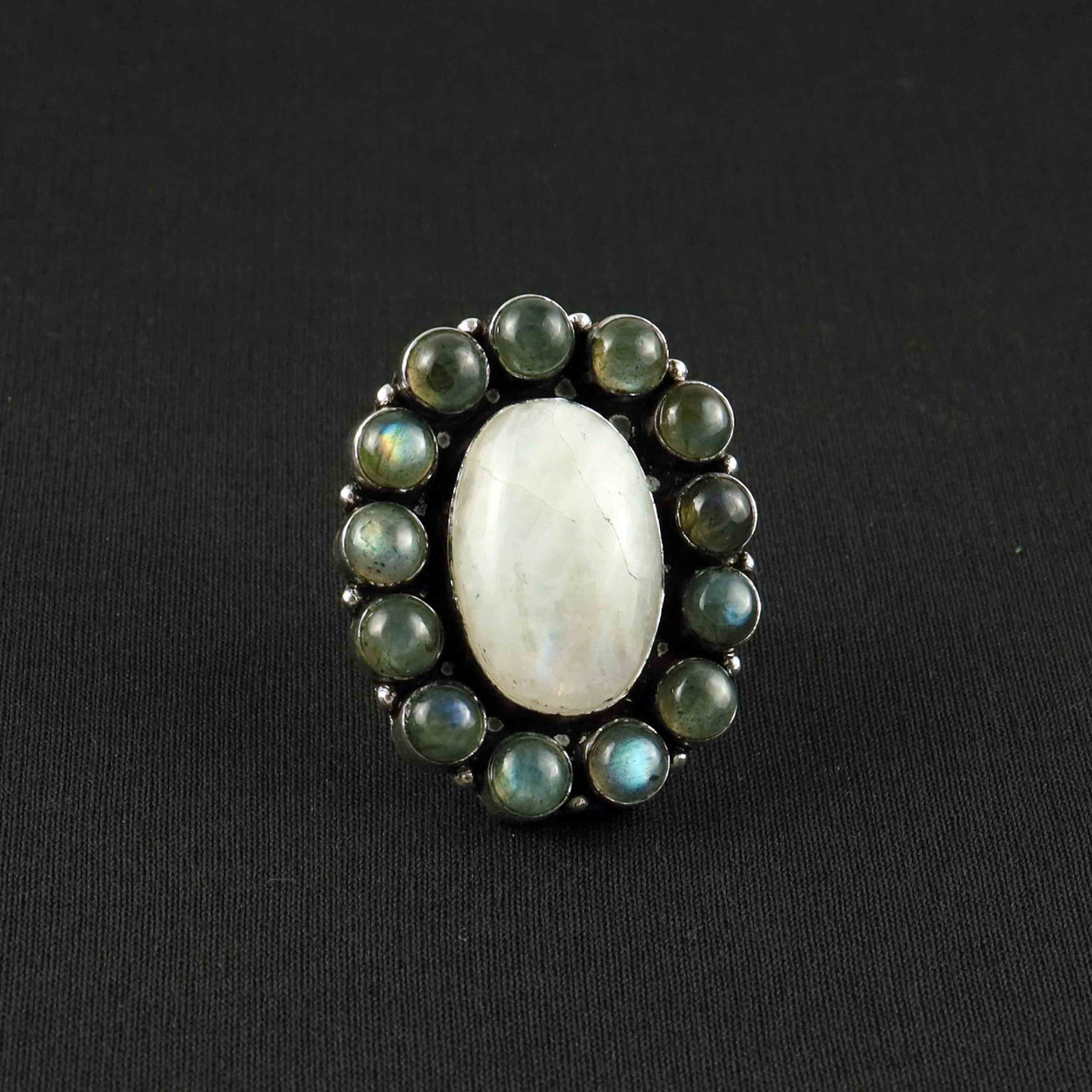 Natural Rainbow Moonstone & Labradorite Silver Plated Handmade Ring - 8MM: Product ID: 260527155236 Product - Handmade Silver Plated Ring Metal - 92.5 Sterling Silver Plated Ring Size - 8MM Gemstone - Rainbow Moonstone & Labradorite Gemstone Origin - India / Canada Gemstone 