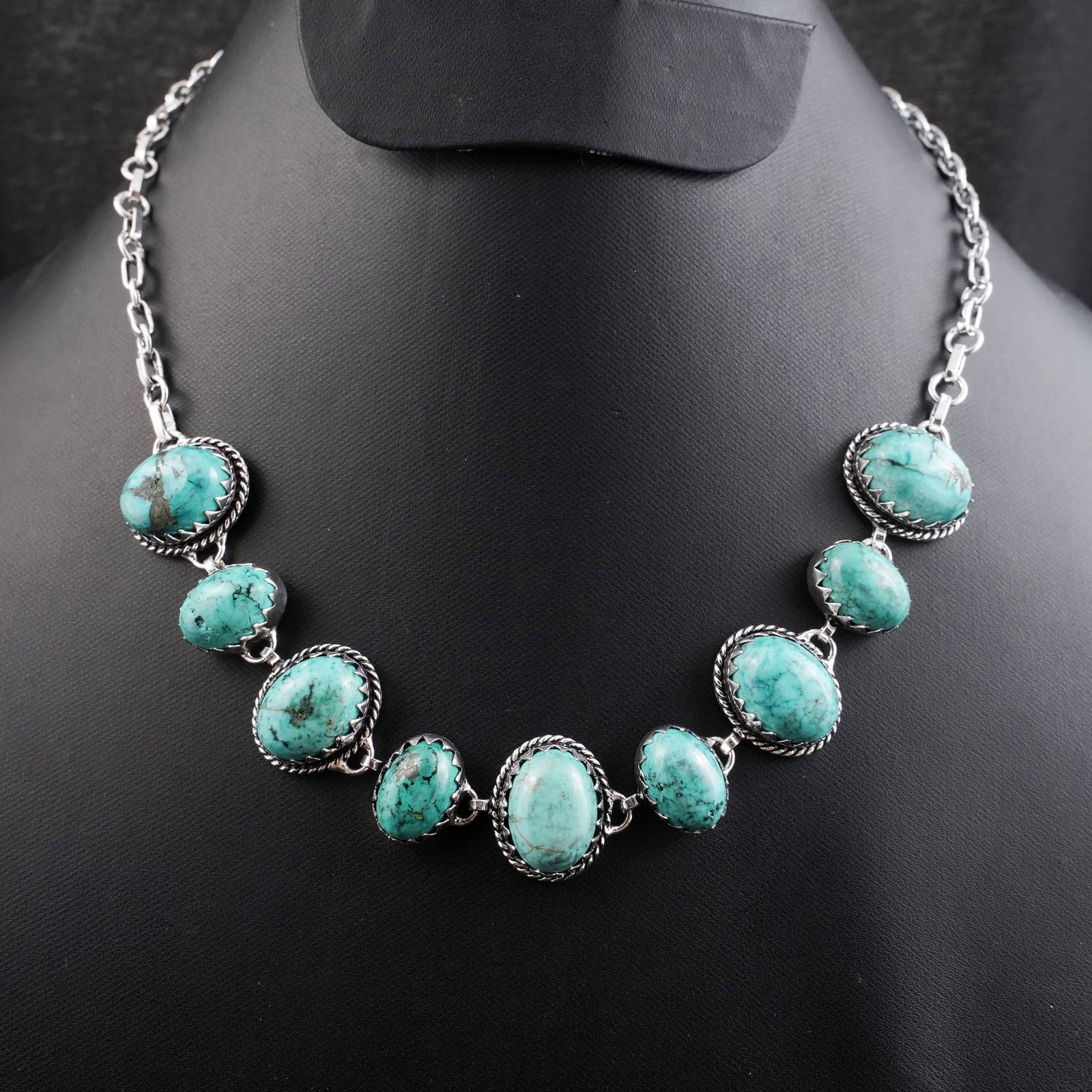 Natural Turquoise Sterling Silver Plated Handmade Necklace: Product ID: 260430153128 Product - Handmade Silver Plated Necklace Metal - 92.5 Sterling Silver Plated Necklace Length - 18 Inch Gemstone - Turquoise Gemstone Size - 12X16 MM (5 Stone), 10X14 MM (4 St