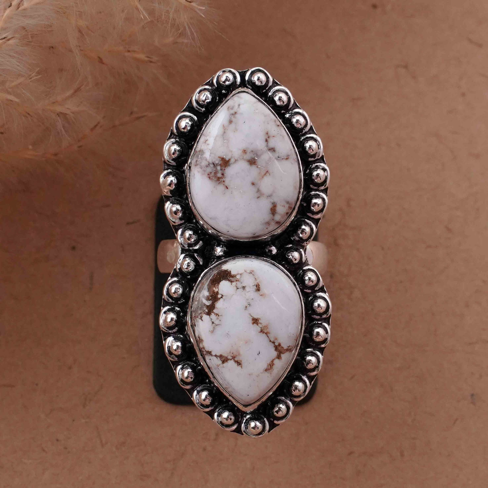 Natural Wild Horse Sterling Silver Plated Handmade Ring - 6MM: Product ID: 260417133948 Product - Handmade Silver Plated Ring Metal - 92.5 Sterling Silver Plated Ring Size - 6MM Gemstone - Wild Horse Gemstone Origin - United States Gemstone Size - 12X16 MM ( 2 St