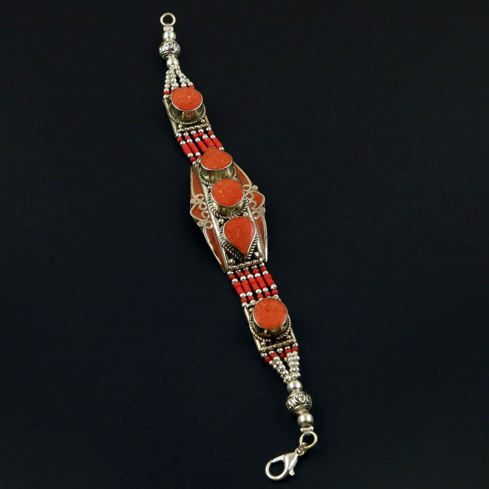 Tibetan Natural Red Coral Handmade Choker Bracelet: Product ID: 260513130929 Product - Tibetan Handmade Ethnic Bracelet Gemstone - Natural Coral Size - 7 Inch Weight - 50 Gram Approx Metal - Brass & Copper mix Metal Origin - Nepal Country/Region of Man