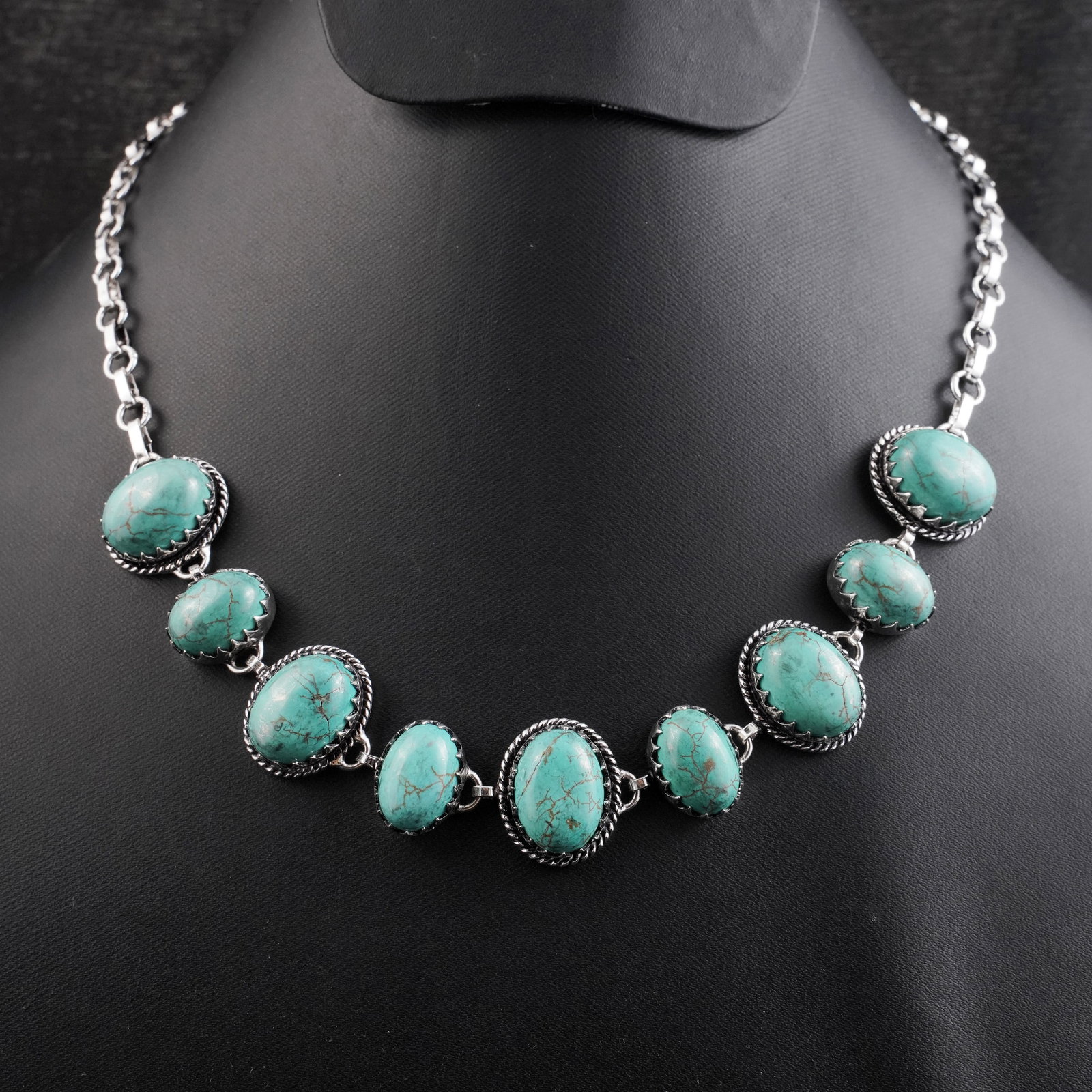 Natural Turquoise Sterling Silver Plated Handmade Choker Necklace: Product ID: 260430152547 Product - Handmade Silver Plated Necklace Metal - 92.5 Sterling Silver Plated Necklace Length - 18 Inch Gemstone - Turquoise Gemstone Size - 12X16 MM (5 Stone), 10X14 MM (4 St