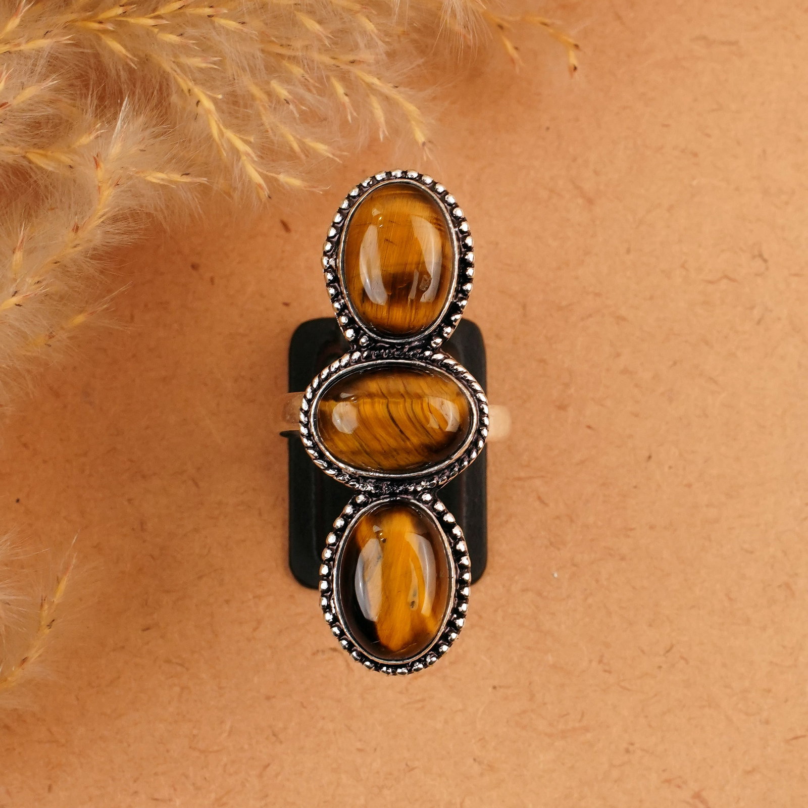 Natural Tiger Eye Sterling Silver Plated Handmade Ring - 10MM: Product ID: 260410153728 Product - Handmade Silver Plated Ring Metal - 92.5 Sterling Silver Plated Ring Size - 10MM Gemstone - Tiger Eye Gemstone Origin - South Africa Gemstone Size - 10X14 MM ( 3 Sto