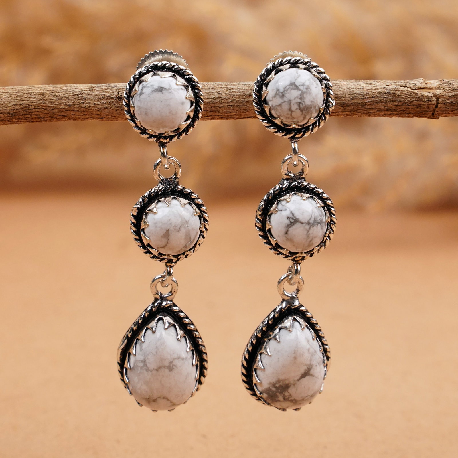 Natural Howlite Sterling Silver Plated Handmade Stud Earring: Product ID: 260410130523 Product - Handmade Silver Plated Stud Earring Metal - 92.5 Sterling Silver Plated Earring Type - Stud Gemstone - Howlite Gemstone Origin - Canada Gemstone Size - 10X14 MM ( 2 