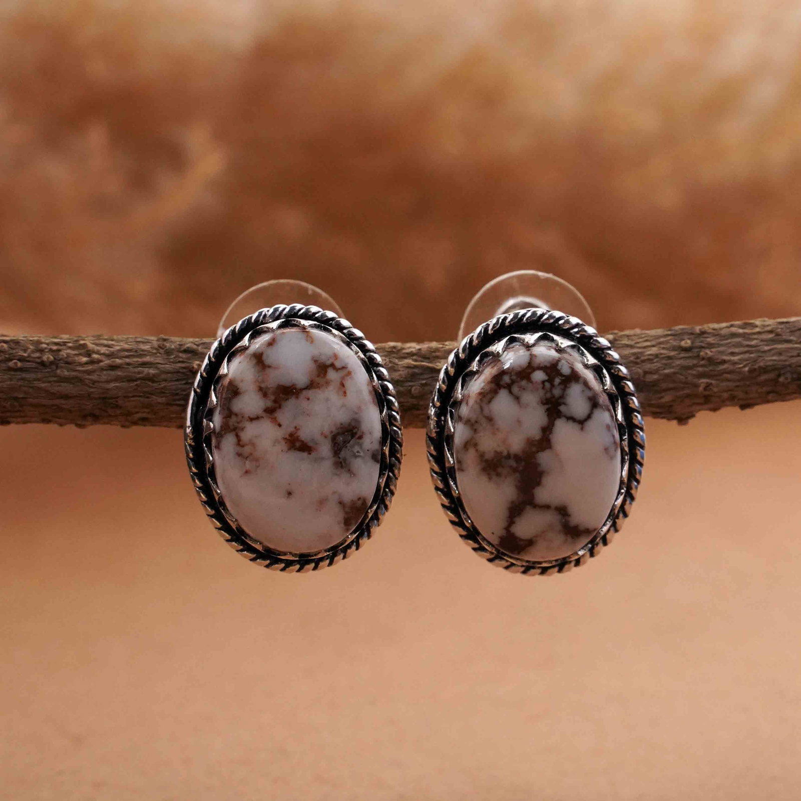 Natural Wild Horse Sterling Silver Plated Handmade Stud Earring: Product ID: 260413110709 Product - Handmade Silver Plated Stud Earring Metal - 92.5 Sterling Silver Plated Earring Type - Stud Gemstone - Wild Horse Gemstone Origin - United States Gemstone Size - 12X