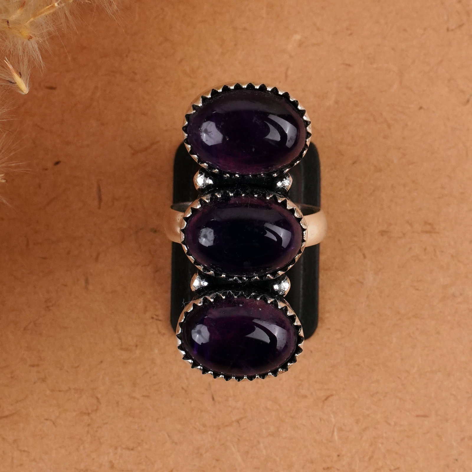Natural Amethyst Sterling Silver Plated Handmade Ring - 7.5MM: Product ID: 260409151705 Product - Handmade Silver Plated Ring Metal - 92.5 Sterling Silver Plated Ring Size - 7.5MM Gemstone - Amethyst Gemstone Origin - Brazil Gemstone Size - 10X14 MM ( 3 Stone ) G