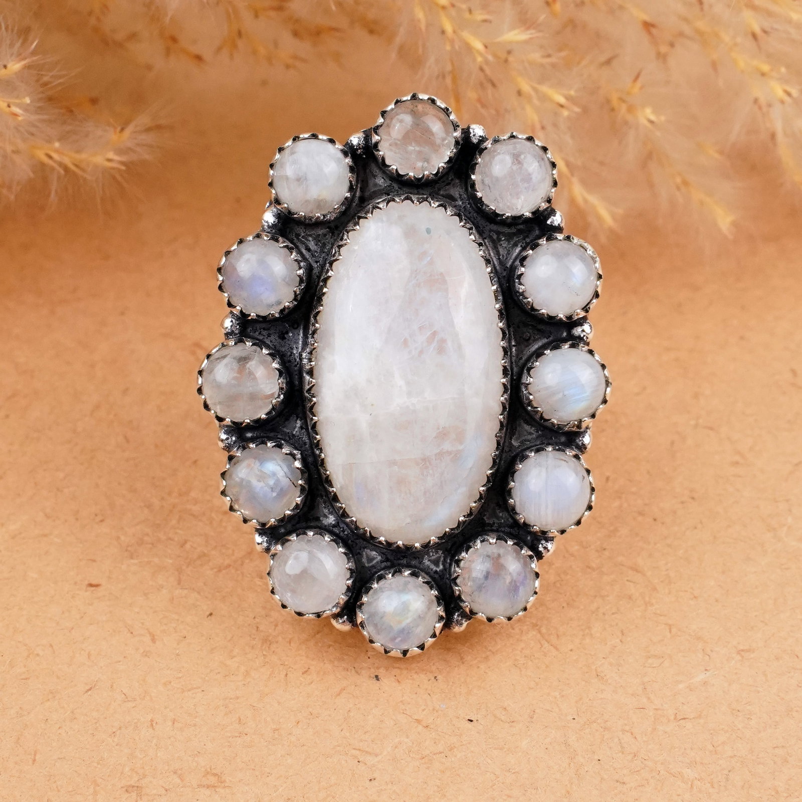 Natural Rainbow Moonstone Silver Plated Handmade Ring - 9.5MM: Product ID: 260406181409 Product - Handmade Silver Plated Ring Metal - 92.5 Sterling Silver Plated Ring Size - 9.5MM Gemstone - Rainbow Moonstone Gemstone Origin - India Gemstone Shape - Oval & 6MM Ro