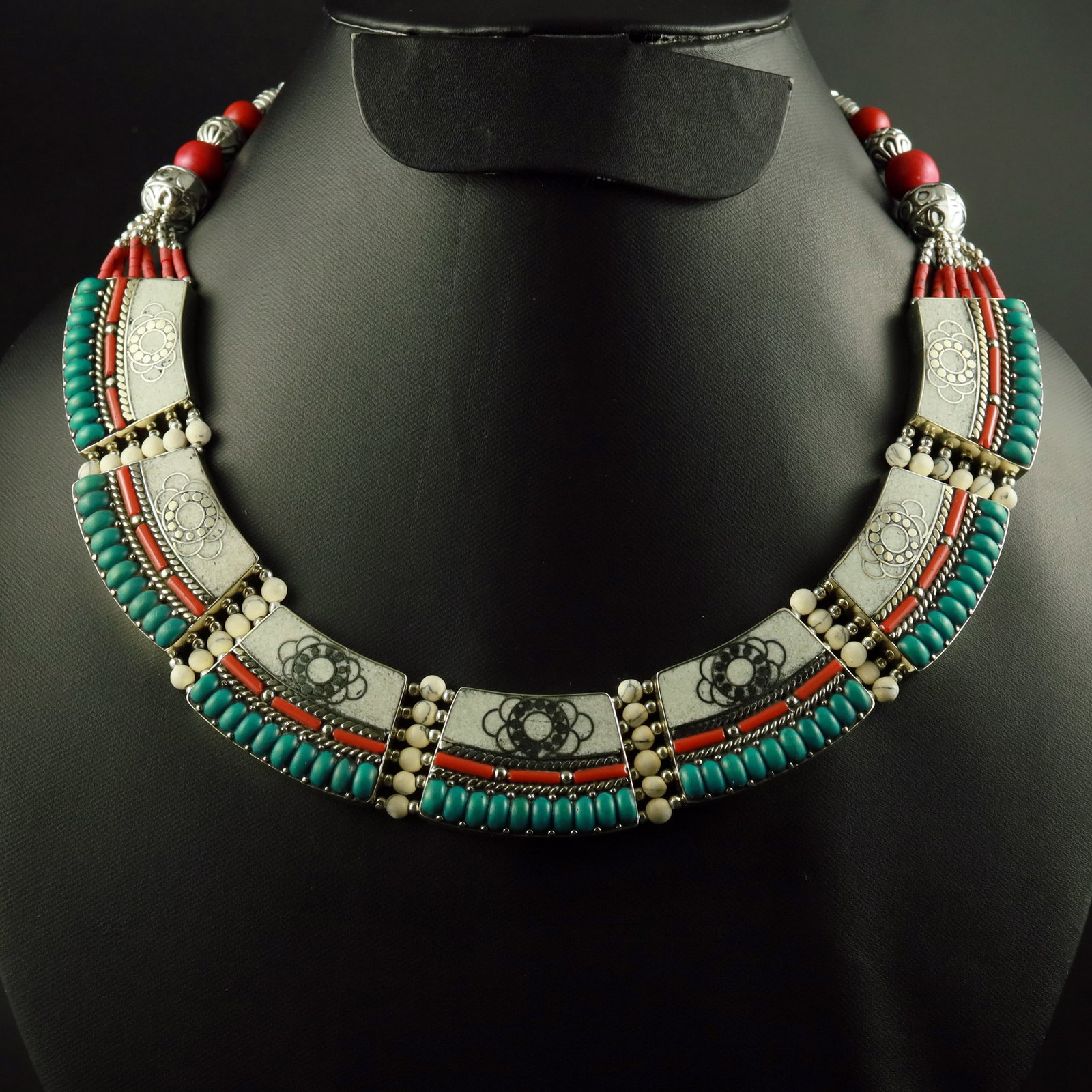 Tibetan Turquoise & Shell Handmade Designer Boho Necklace (1 of 3)