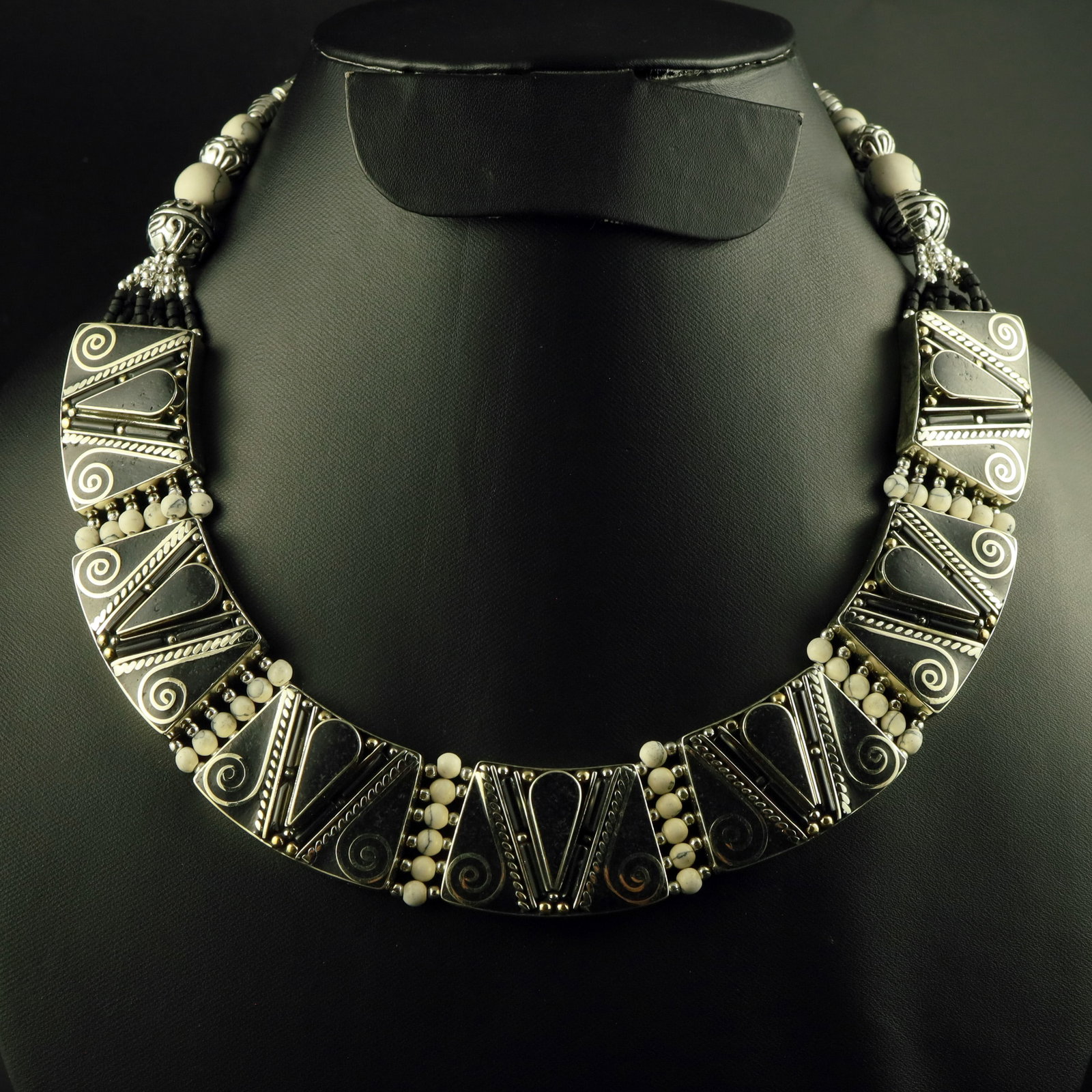 Tibetan Black Onyx Handmade Ethnic Choker Necklace: Product ID: 260518174736 Product - Tibetan Handmade Ethnic Necklace Gemstone - Natural Black Onyx Necklace Length - 18 Inch Necklace Weight - 175 Gram Approx Metal - Brass & Copper mix Metal Origin - 