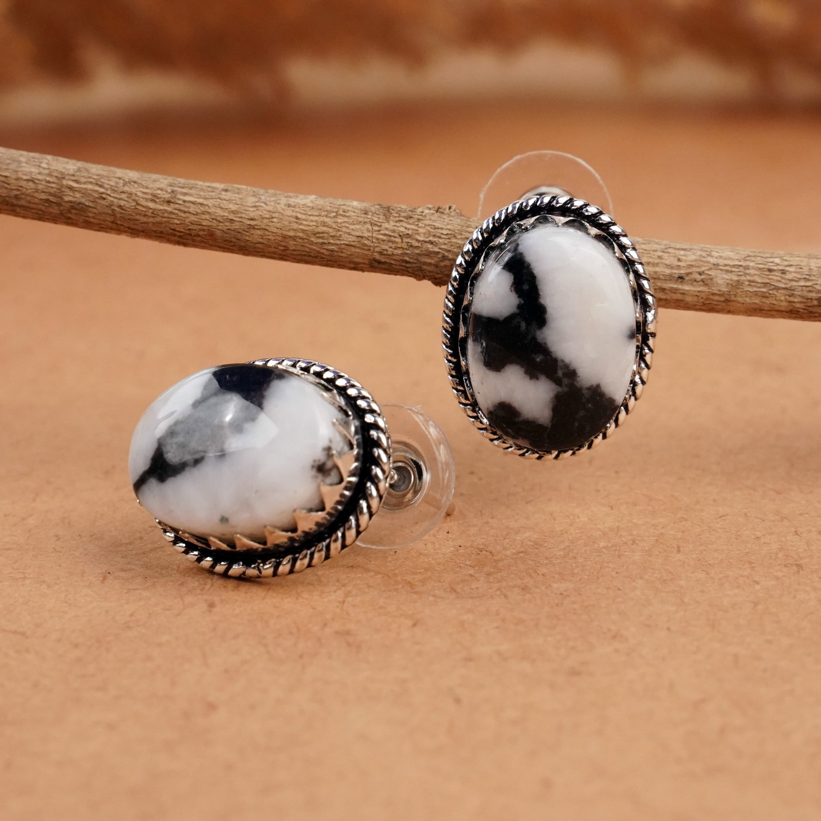Natural Zebra Jasper Sterling Silver Plated Handmade Stud Earring: Product ID: 260406135156 Product - Handmade Silver Plated Stud Earring Metal - 92.5 Sterling Silver Plated Earring Type - Stud Gemstone - Zebra Jasper Gemstone Origin - Africa Gemstone Size - 12X16 MM