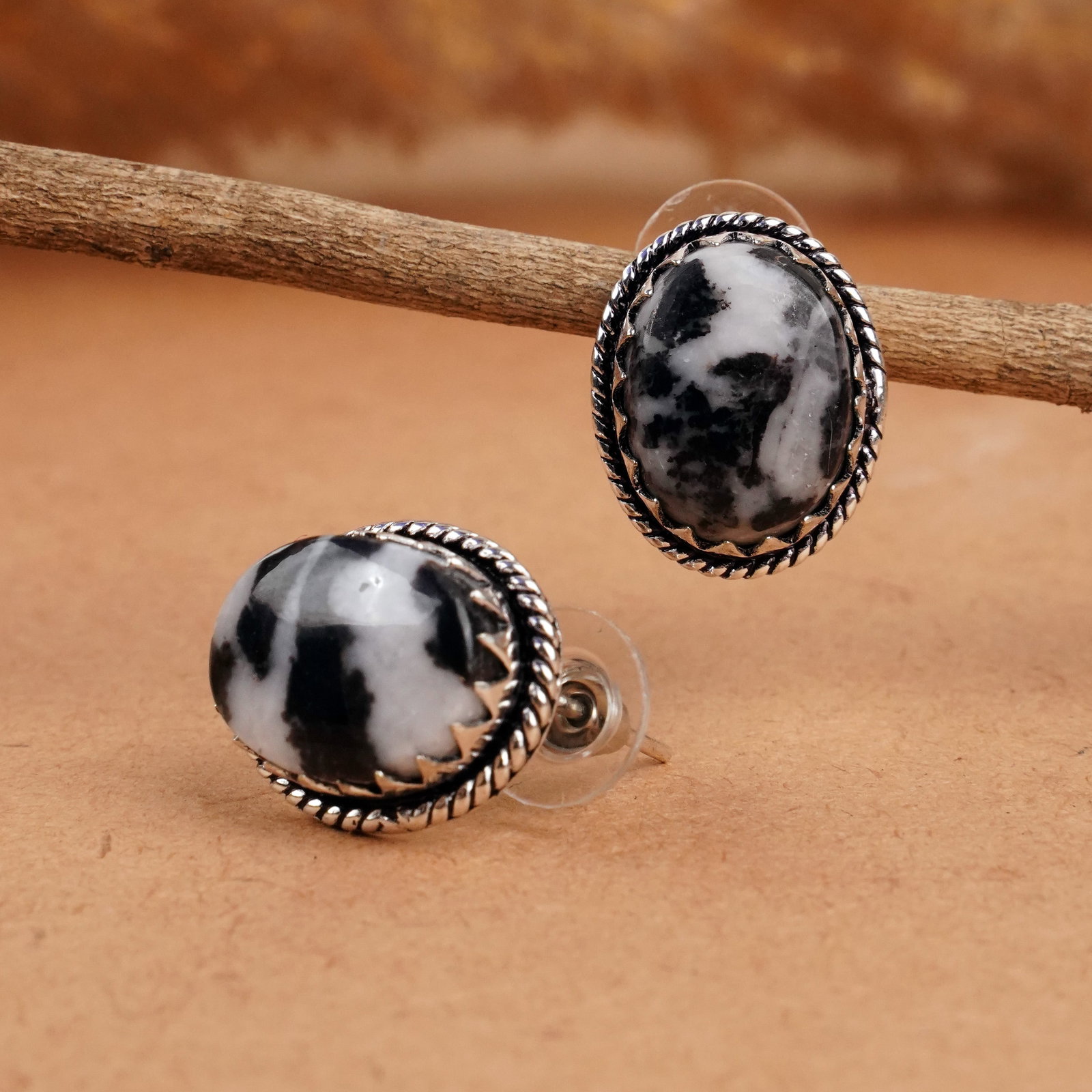 Natural Zebra Jasper Sterling Silver Plated Handmade Stud Earring: Product ID: 260406134802 Product - Handmade Silver Plated Stud Earring Metal - 92.5 Sterling Silver Plated Earring Type - Stud Gemstone - Zebra Jasper Gemstone Origin - Africa Gemstone Size - 12X16 MM