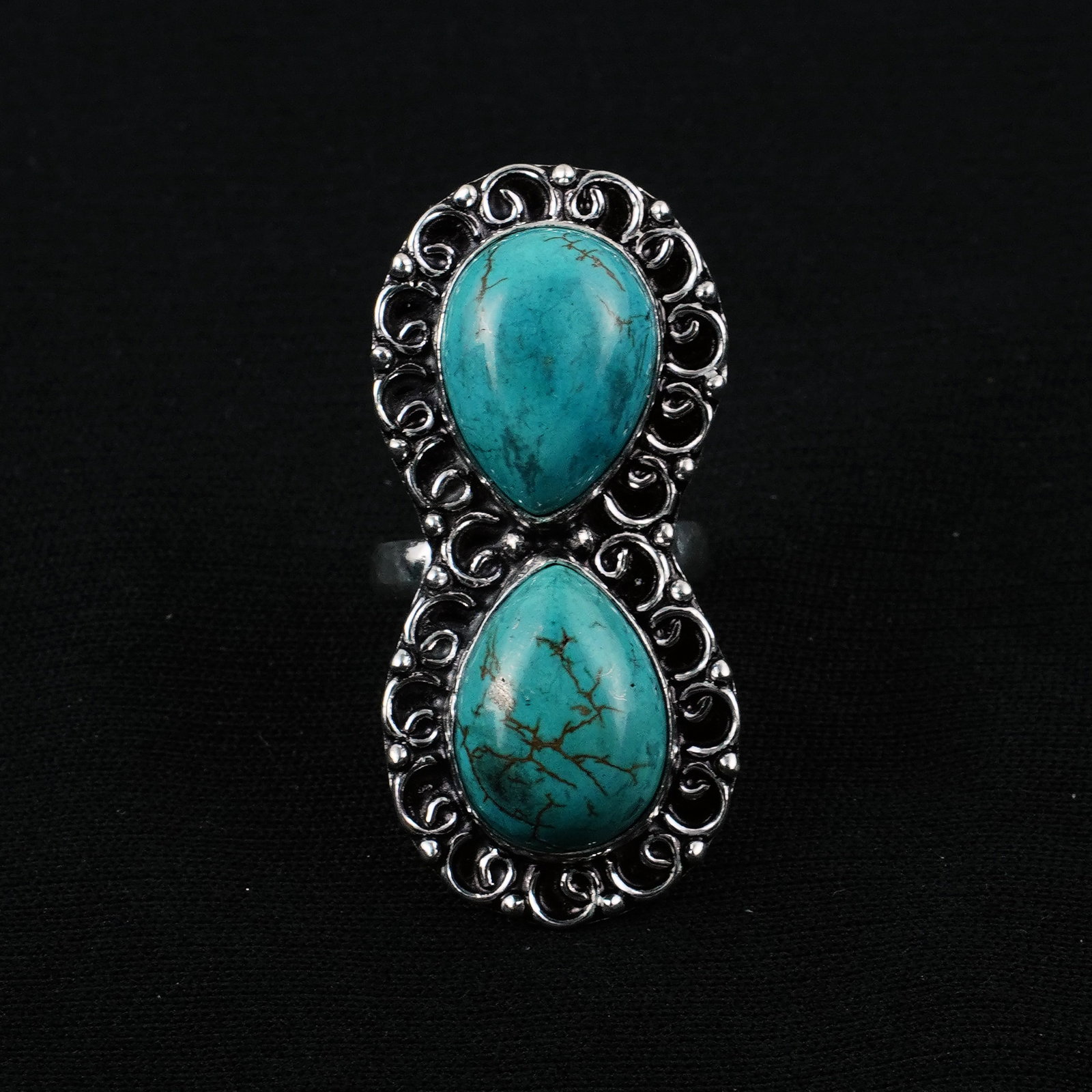 Natural Turquoise Sterling Silver Plated Handmade Ring - 6.5MM: Product ID: 260404170758 Product - Handmade Silver Plated Ring Metal - 92.5 Sterling Silver Plated Ring Size - 6.5MM Gemstone - Turquoise Gemstone Origin - Tibet Gemstone Size - 12X16 MM ( 2 Stone ) G