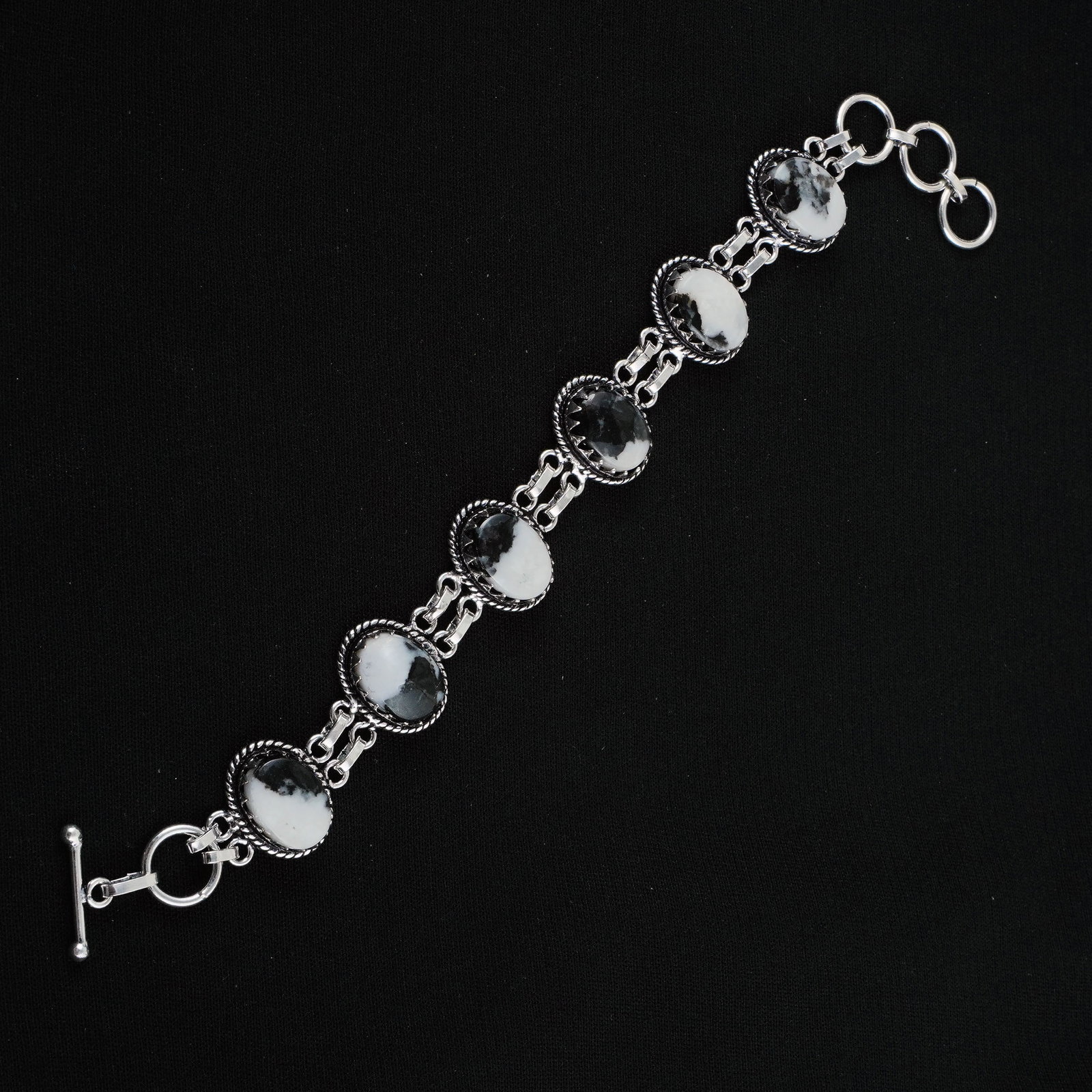 Natural Zebra Jasper Sterling Silver Plated Handmade Bracelet: Product ID: 260403164043 Product - Handmade Silver Plated Bracelet Metal - 92.5 Sterling Silver Plated Bracelet Length - 6 Inch + 2 Inch Gemstone - Zebra Jasper Gemstone Size -12X16 ( 6 Stone) Gemston