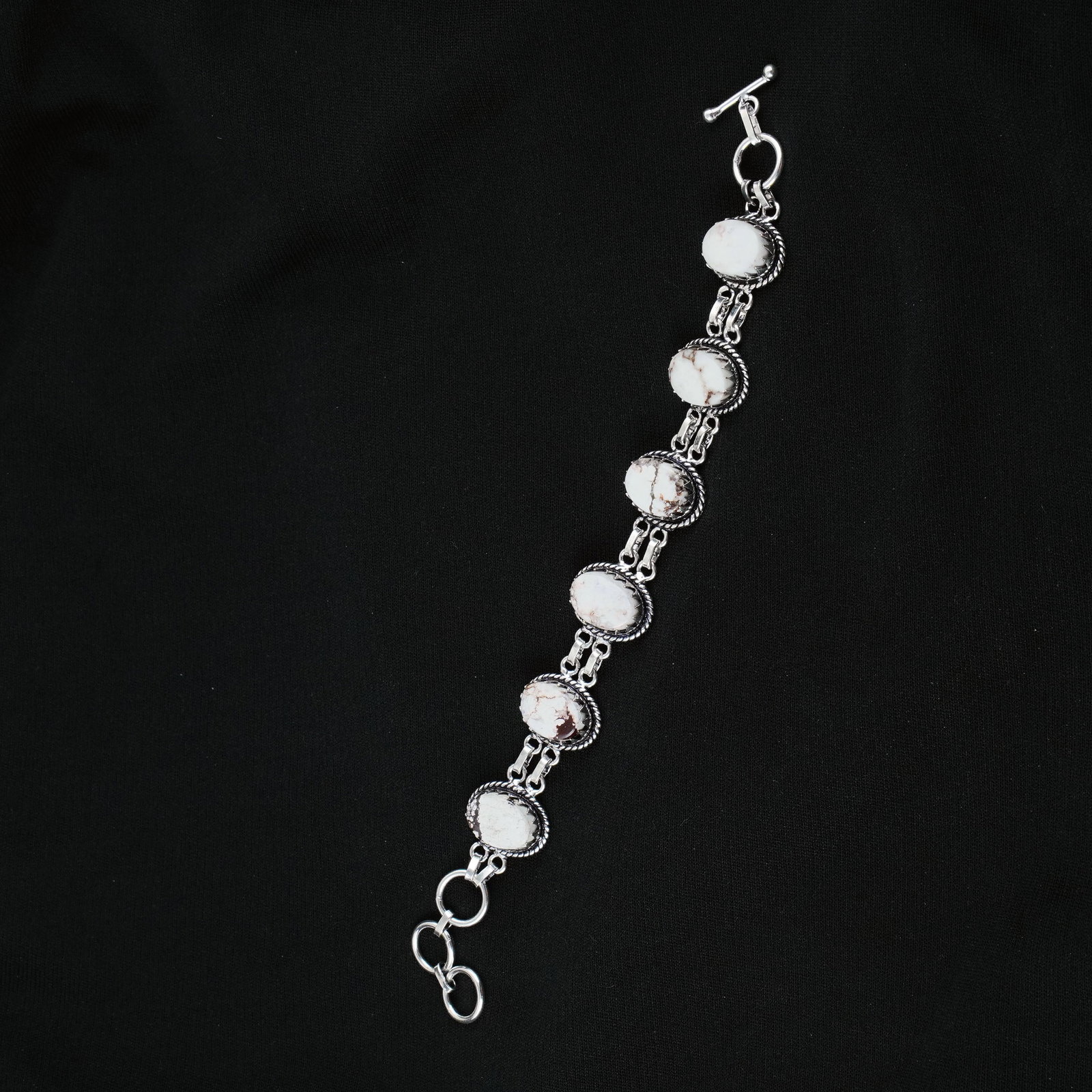 Natural Wild Horse Sterling Silver Plated Handmade Bracelet: Product ID: 260403134832 Product - Handmade Silver Plated Bracelet Metal - 92.5 Sterling Silver Plated Bracelet Length - 6 Inch + 2 Inch Gemstone - Wild Horse Gemstone Size -12X16 (6 Stone) Gemstone O