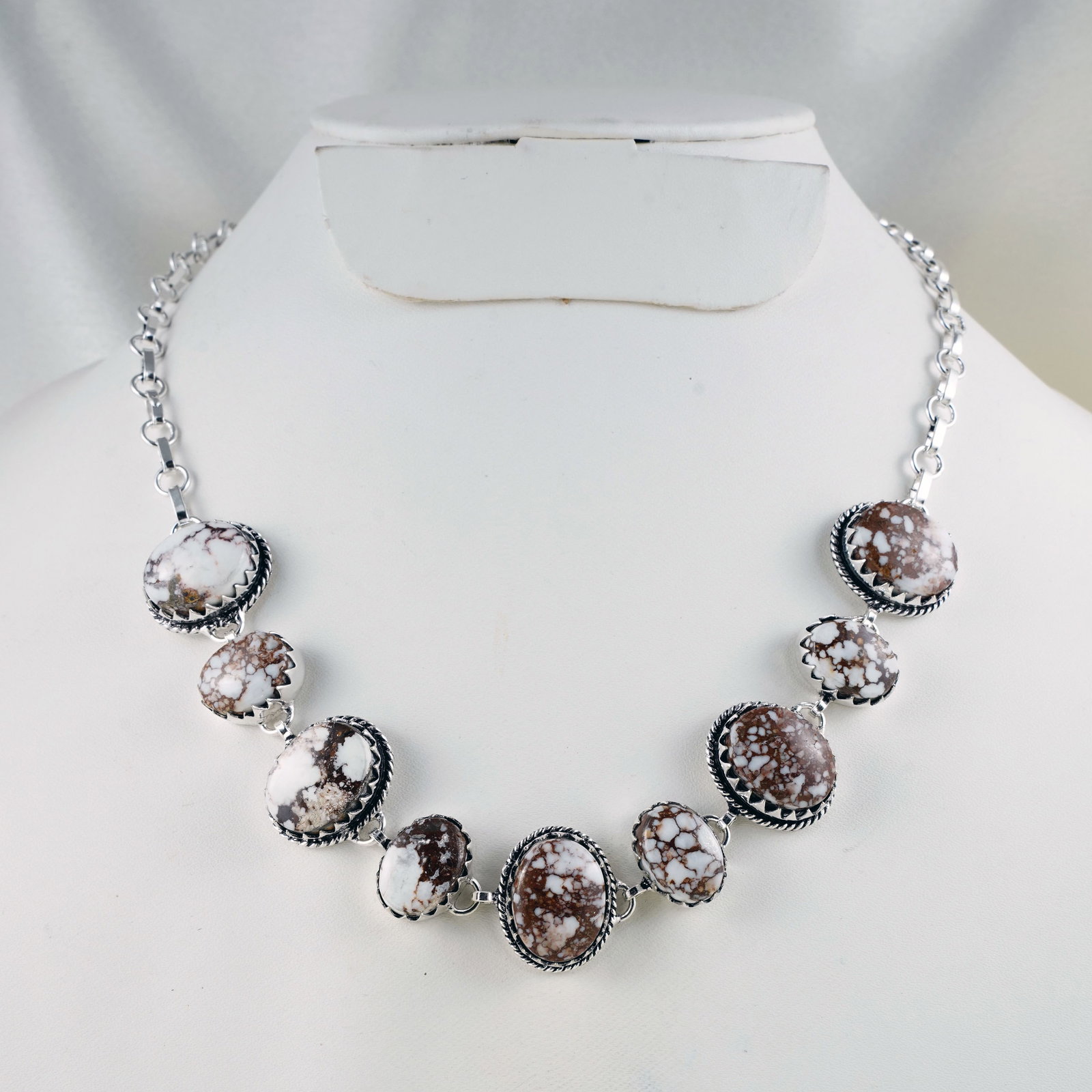 Natural Wild Horse Sterling Silver Plated Handmade Choker Necklace: Product ID: 260403125916 Product - Handmade Silver Plated Necklace Metal - 92.5 Sterling Silver Plated Necklace Length - 18 Inch Gemstone - Wild Horse Gemstone Size - 12X16 MM (5 Stone), 10X14 MM (4 S