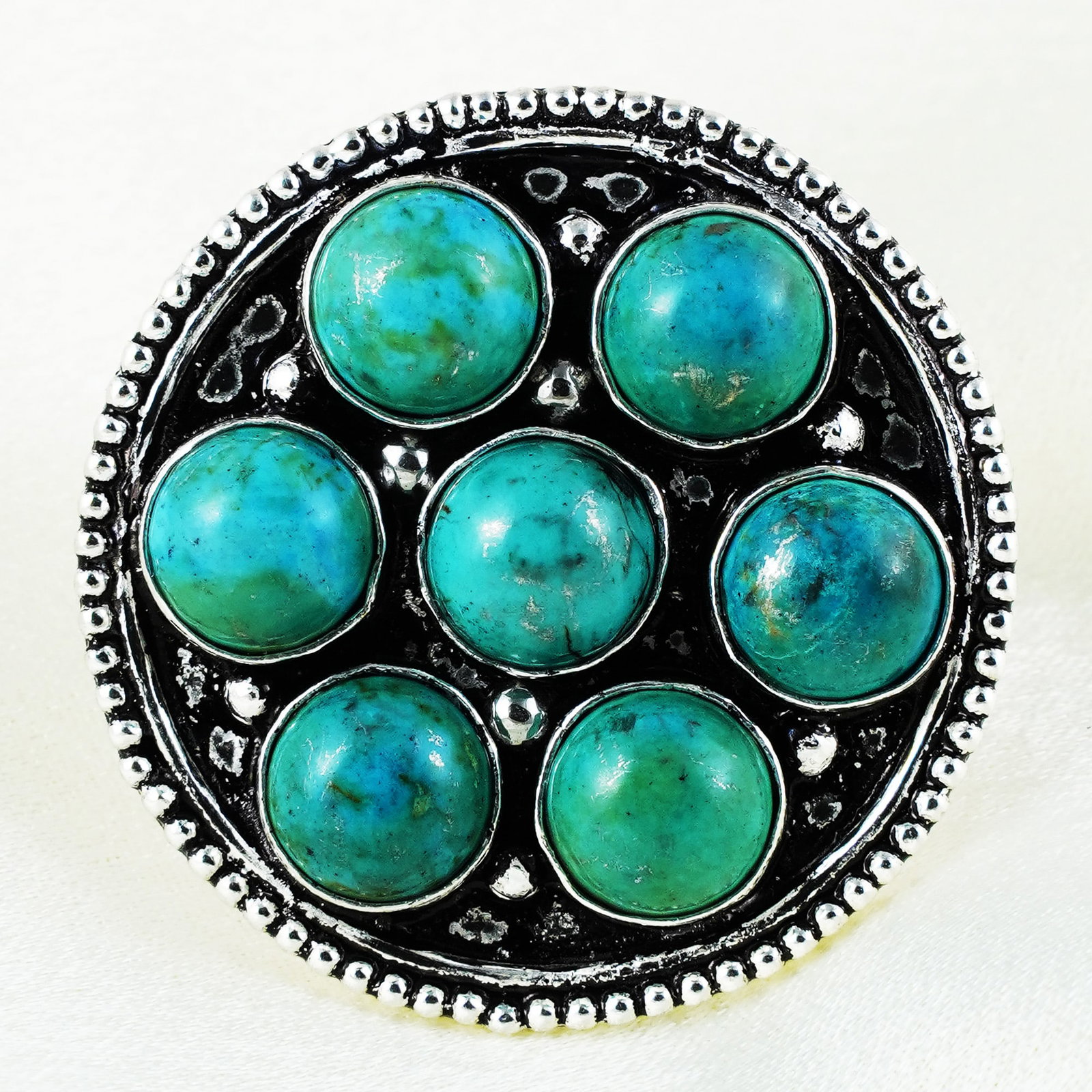 Natural Turquoise Sterling Silver Plated Handmade Ring - 7MM: Product ID: 260402174823 Product - Handmade Silver Plated Ring Metal - 92.5 Sterling Silver Plated Ring Size - 7MM Gemstone - Turquoise Gemstone Origin - Tibet Gemstone Size - 4X4 MM ( 7 Stone ) Gemst