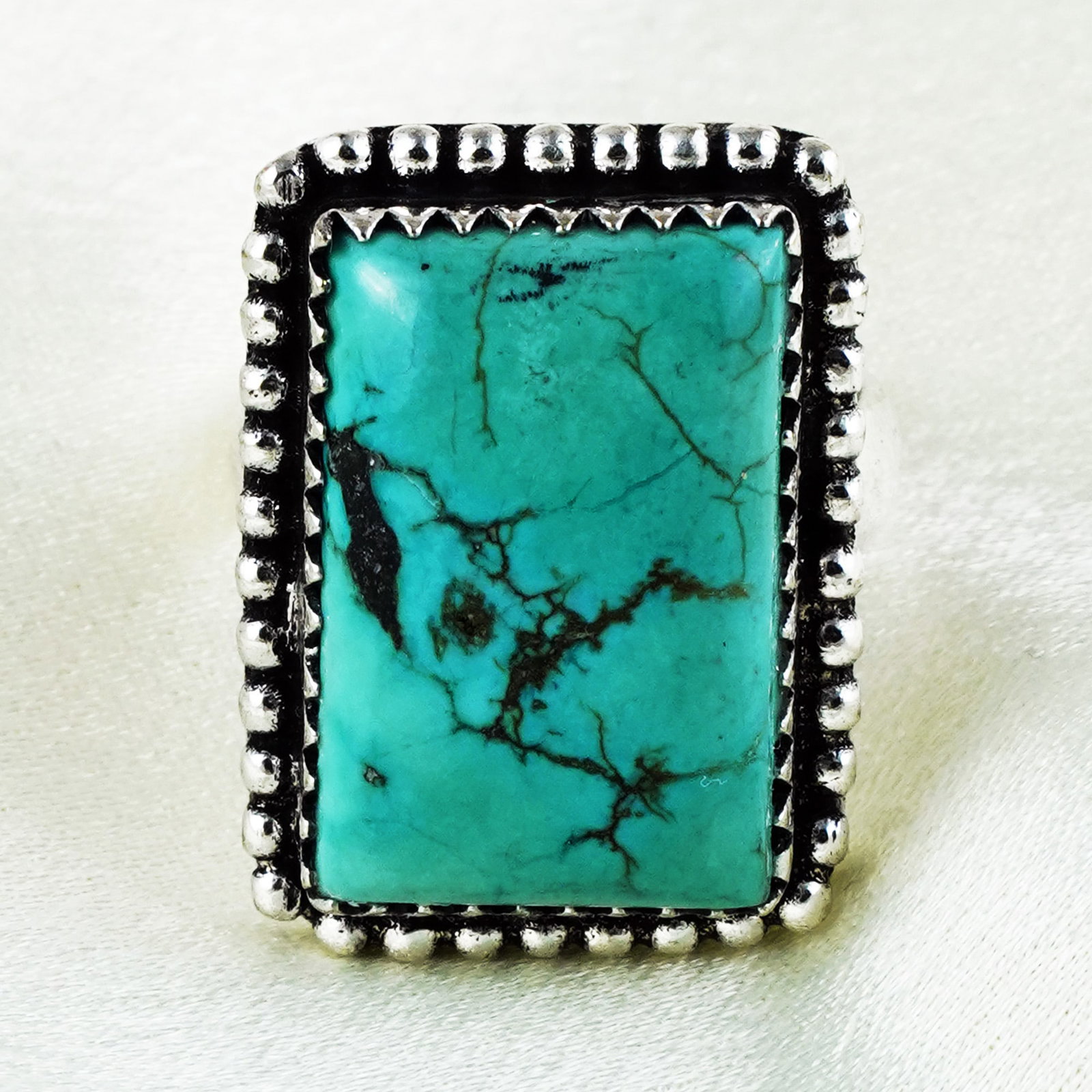 Natural Turquoise Sterling Silver Plated Handmade Ring - 8MM (1 of 3)