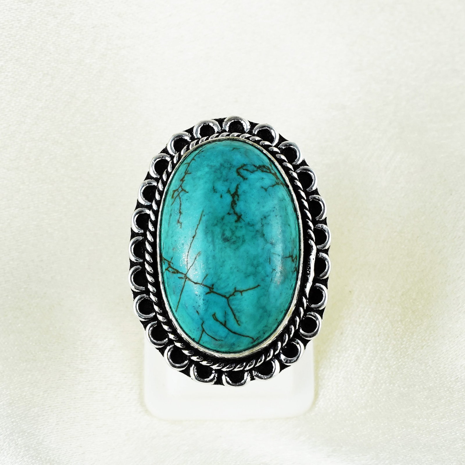Natural Turquoise Sterling Silver Plated Handmade Ring - 9MM: Product ID: 260401161512 Product - Handmade Silver Plated Ring Metal - 92.5 Sterling Silver Plated Ring Size - 9MM Gemstone - Turquoise Gemstone Origin - Tibet Gemstone Size - 12X16 MM Gemstone Shape 