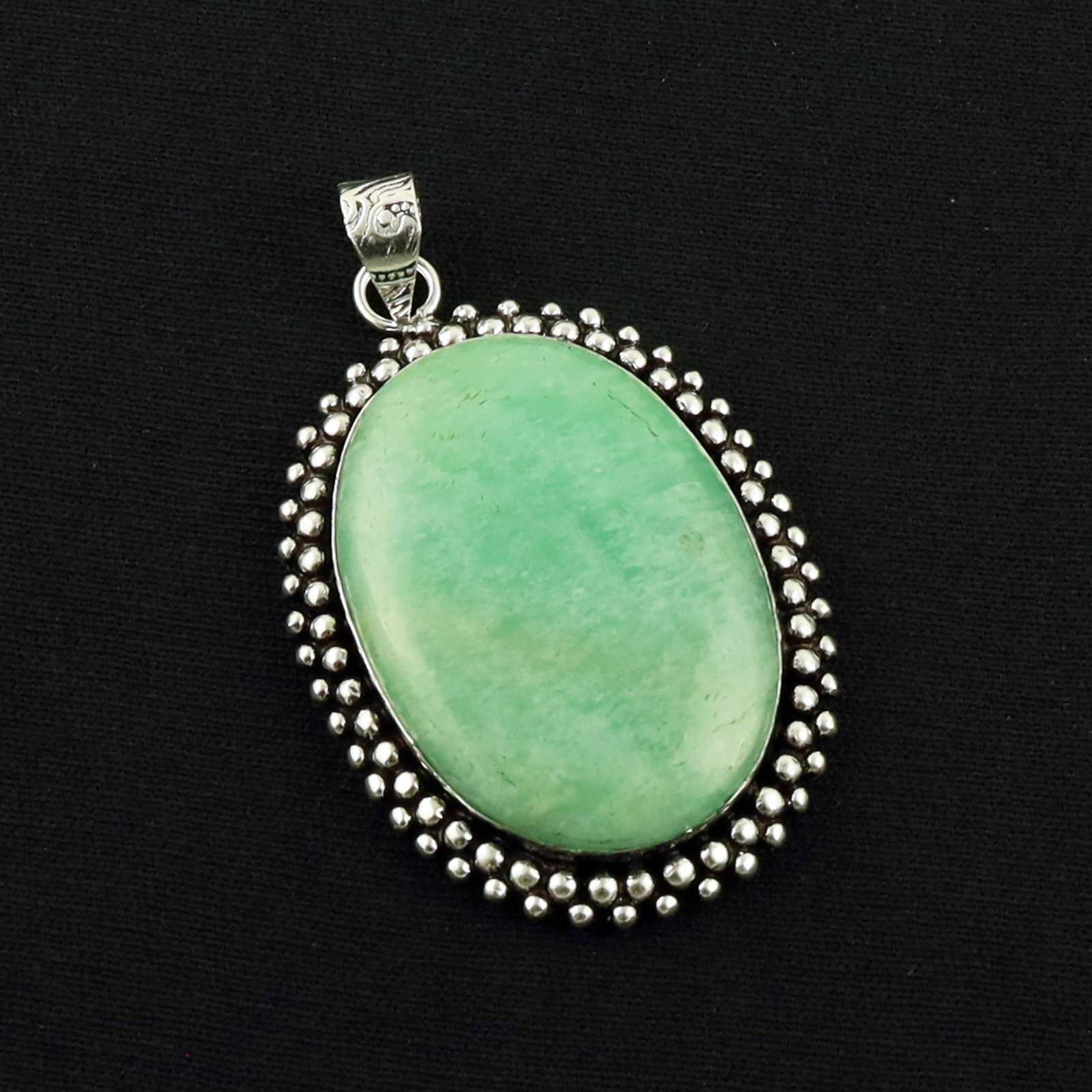 Natural Amazonite Sterling Silver Plated Handmade Pendant: Product ID: 260619170838 Product - Handmade Silver Plated Pendant Metal - 92.5 Sterling Silver Plated Pendant Size - 4x3 CM Gemstone - Amazonite Gemstone Origin - Brazil Gemstone Shape - Oval Pendant 