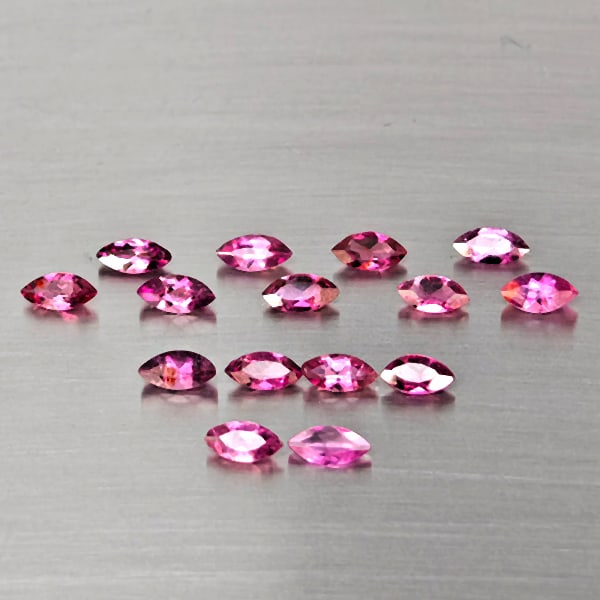 Natural Pink Tourmaline Gemstones 1.79 Ct. 15 Pcs. Marquise Shape 4.9 x 2.4 Mm.: Product ID: 807251663 Product Name: Natural Tourmaline Weight: 1.79 CT. Size: 4.9 x 2.4 x 2 MM. Shape: Marquise Shape Color: Fancy Color Clarity:SI1 Luster: Good Gems Origin: Nigeria Treatment: Unheat