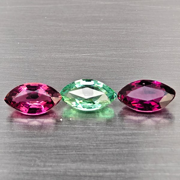 Natural Fancy Color Tourmaline Gemstones 1.27 Ct. 3 Pcs. Marquise Shape 6.8 x 3.9 Mm.: Product ID: 807251223 Product Name: Natural Tourmaline Weight: 1.27 CT. Size: 6.8 x 3.9 x 2.6 MM. Shape: Marquise Shape Color: Fancy Color Clarity:SI1 Luster: Good Gems Origin: Nigeria Treatment: Unhe