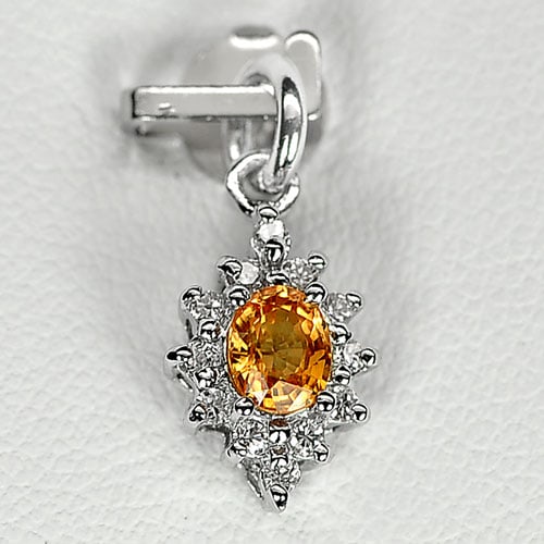 Natural Yellow Songea Sapphire with 925 Sterling Silver Pendant Jewelry 0.77 Grams: Product ID: 202100450 Product Type: 925 Sterling Silver Fine Jewelry Jewelry Weight: 0.77 Grams. Gemstones Color: Yellow Metal: Solid Silver 92.5%. Gemstone Detail: Center: Oval Orange Yellow Songea S