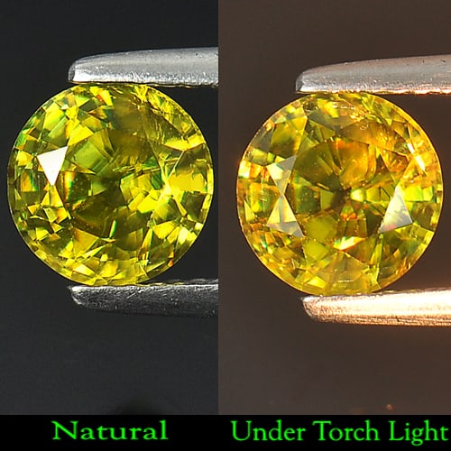 Natural Multi - Color Titanium Red Spark Sphene Gemstones 1.55 Ct Round Shape 7 Mm.: Product ID: 106500009 Product Name: Natural Sphene Weight: 1.55 CT. Size: 7 x 7 x 4.5 MM. Shape: Round Color: Multi - Color Clarity:VVS Luster: Adamantine Gems Origin: Madagascar Treatment: Unheated C