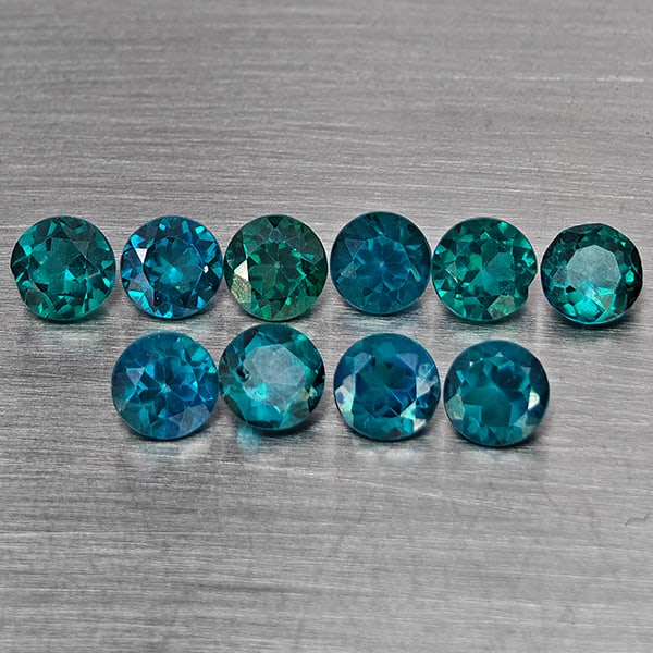Natural Bluish Green Topaz Gemstones 3.48 Ct. 10 Pcs Round Shape 4.3 Mm.: Product ID: 807168845 Product Name: Natural Topaz Weight: 3.48 CT. Size: 4.3 x 4.3 x 3.2 MM. Shape: Round Color: Bluish Green Clarity:SI1 Luster: Good Gems Origin: Brazil Treatment: Treated Crystal St