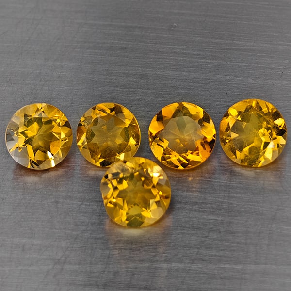 Natural Yellow Citrine Gemstones 5.72 Ct. 5 Pcs. Round Shape 7.1 Mm.: Product ID: 801815537 Product Name: Natural Citrine Weight: 5.72 CT. Size: 7.1 x 7.1 x 4.4 MM. Shape: Round Color: Yellow Clarity:VSI Luster: Good Gems Origin: Brazil Treatment: Unheated Crystal Struc