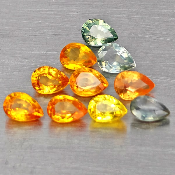 Natural Fancy Color Sapphire Gemstones 1.80 Ct. 10 Pcs. Pear Shape 3.8 x 3.2 Mm.: Product ID: 806162714 Product Name: Natural Fancy Color Sapphire Weight: 1.80 CT. Size: 3.8 x 3.2 x 2.1 MM. Shape: Pear Shape Color: Fancy Color Clarity:VVS - VSI Luster: Very Good Gems Origin: Tanzan