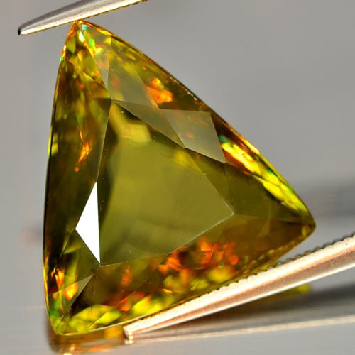 Natural Multi Color Sphene Gemstones 12.99 Ct. Trilliant Shape 18 x 16.6 Mm. - 2