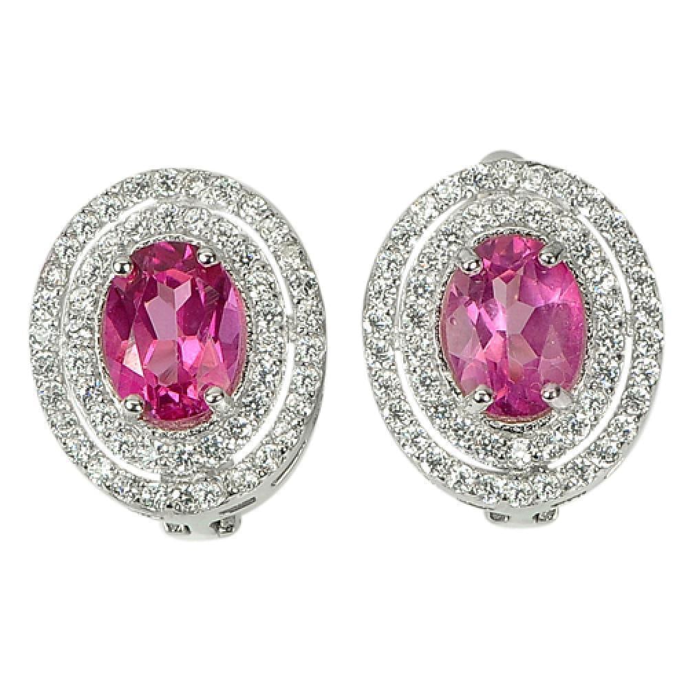Natural Pink Topaz with 925 Sterling Silver Earrings Jewelry 5.16 Grams (1 of 3)