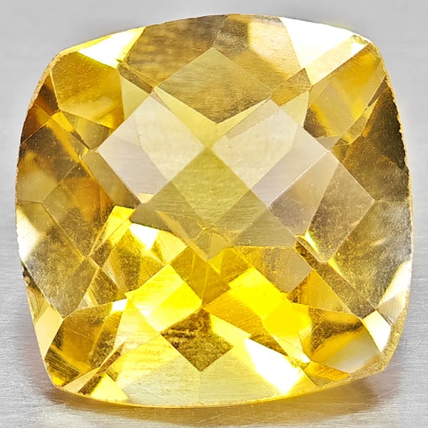 Natural Yellow Citrine Gemstones 3.52 Ct. Cushion Checkerboard Cut 10.1 x 10 Mm.: Product ID: 801815306 Product Name: Natural Citrine Weight: 3.52 CT. Size: 10.1 x 10 x 6.3 MM. Shape: Cushion Checkerboard Cut Color: Yellow Clarity:VVS - VSI Luster: Good Gems Origin: Brazil Treatmen