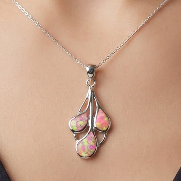 925 Sterling Silver Pendant Jewelry with Created Multi Color Pink Opal 4.32 G.: Product ID: 280130056 Product Type: 925 Sterling Silver Fine Jewelry Jewelry Weight: 4.32 Grams. Gemstones Color: Multi-Color Metal: Solid Silver 92.5%. Gemstone Detail: Created Multi Color Pink Opal 