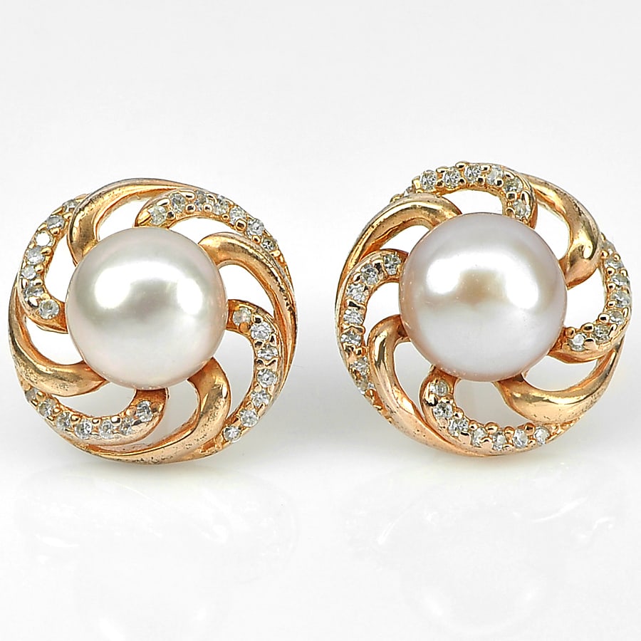 Natural Pink Pearl With 925 Sterling Silver Earrings Jewelry Rose Gold Plated 6.49 Grams: Product ID: 207100920 Product Type: 925 Sterling Silver Fine Jewelry Jewelry Weight: 6.49 Grams. Gemstones Color: Pink Metal: Solid Silver 92.5%. Gemstone Detail: Center: Round Cabochon Natural Pink P