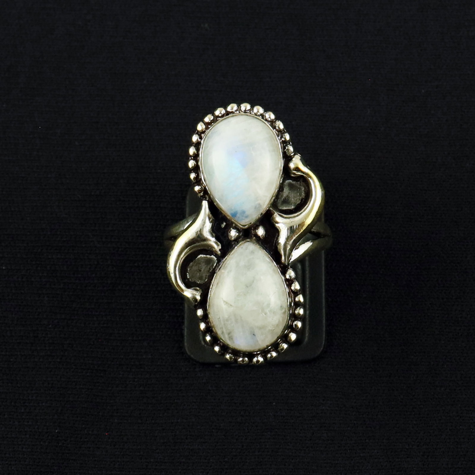 Natural Rainbow Moonstone Sterling Silver Plated Handmade Ring - 10MM: Product ID: 260610154047 Product - Handmade Silver Plated Ring Metal - 92.5 Sterling Silver Plated Ring Size - 10MM Gemstone - Rainbow Moonstone Gemstone Origin - India Gemstone Size - 10X14 MM ( 2 St