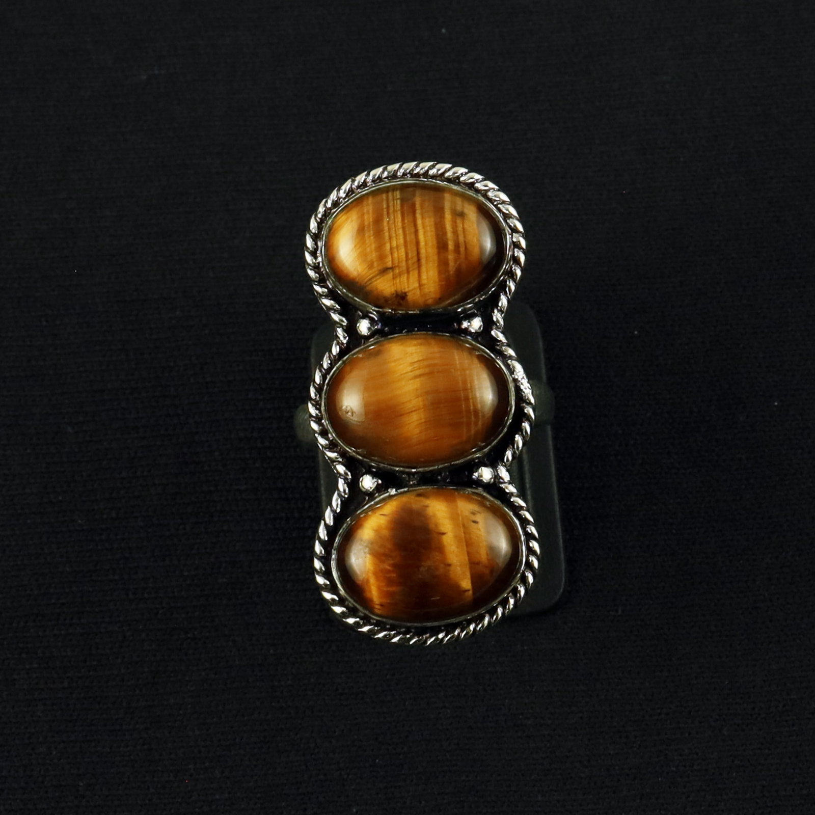 Natural Tiger Eye Sterling Silver Plated Handmade Ring - 8MM: Product ID: 260610142415 Product - Handmade Silver Plated Ring Metal - 92.5 Sterling Silver Plated Ring Size - 8MM Gemstone - Tiger Eye Gemstone Origin - Africa Gemstone Size - 10X14 MM ( 3 Stone ) Ge