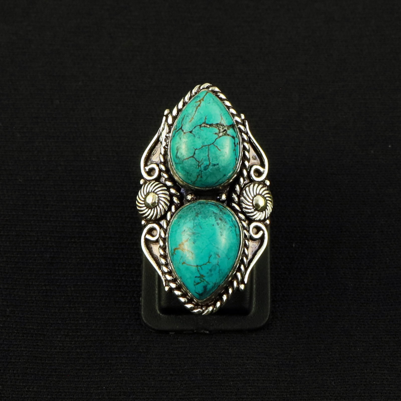 Natural Turquoise Sterling Silver Plated Handmade Ring - 6MM: Product ID: 260610141021 Product - Handmade Silver Plated Ring Metal - 92.5 Sterling Silver Plated Ring Size - 6MM Gemstone - Turquoise Gemstone Origin - Tibet Gemstone Size - 10X14 MM ( 2 Stone ) Gem