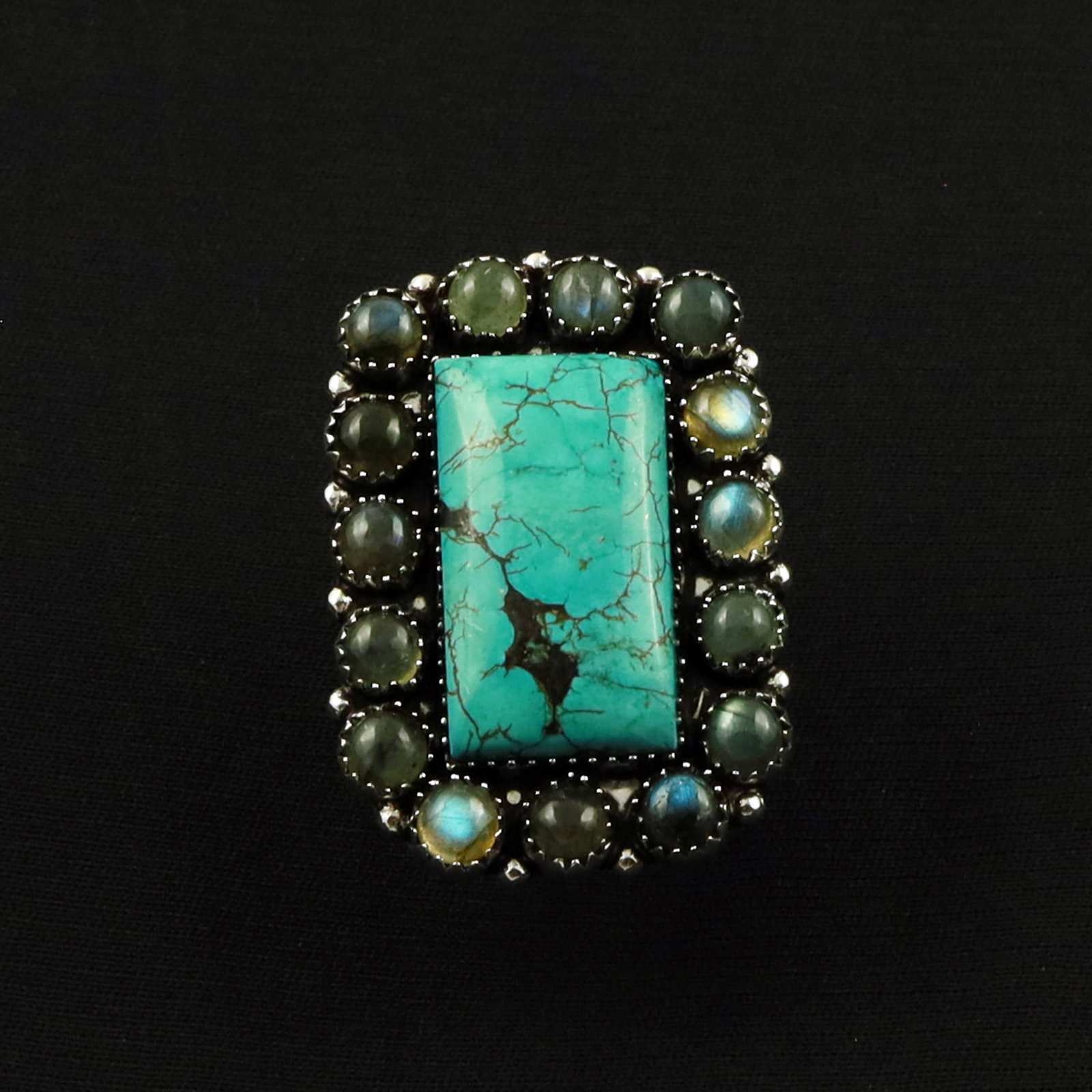 Natural Turquoise & Labradorite Sterling Silver Plated Handmade Ring - 8.5MM: Product ID: 260702114943 Product - Handmade Silver Plated Ring Metal - 92.5 Sterling Silver Plated Ring Size - 8.5MM Gemstone -Turquoise & Labradorite Gemstone Origin - Tibet & Canada Gemstone Size - 