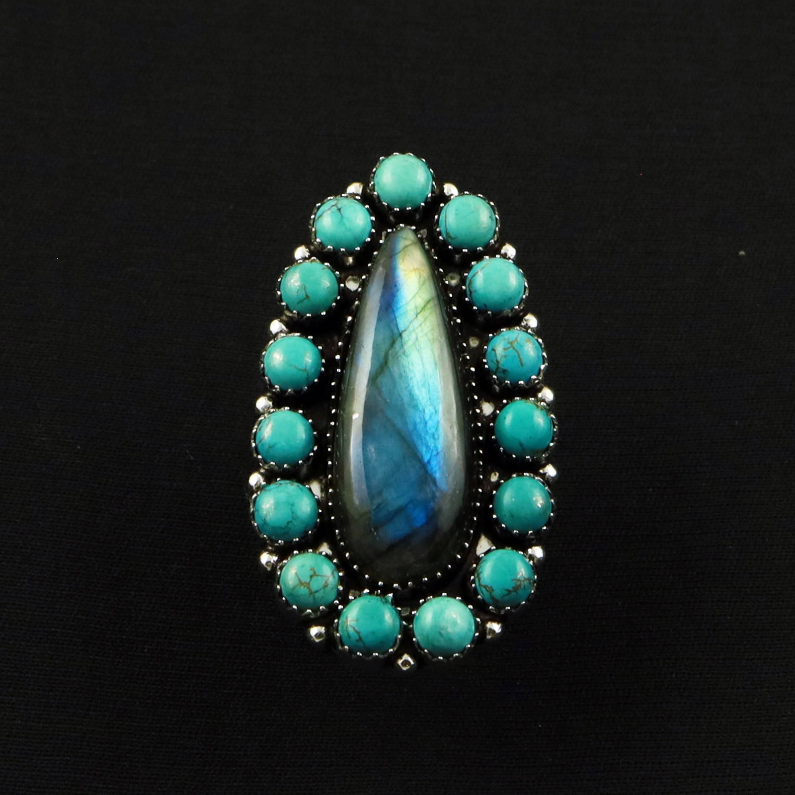 Natural Turquoise & Labradorite Sterling Silver Plated Handmade Ring - 8MM: Product ID: 260702115309 Product - Handmade Silver Plated Ring Metal - 92.5 Sterling Silver Plated Ring Size - 8MM Gemstone -Turquoise & Labradorite Gemstone Origin - Tibet & Canada Gemstone Size - 4X