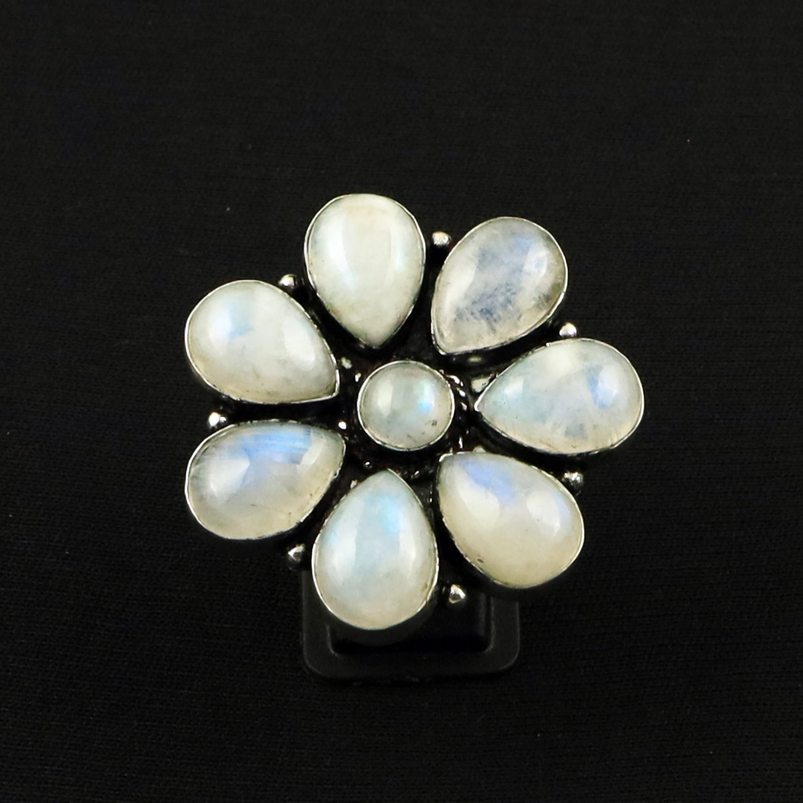 Natural Rainbow Moonstone Sterling Silver Plated Handmade Ring - 9MM: Product ID: 260702132456 Product - Handmade Silver Plated Ring Metal - 92.5 Sterling Silver Plated Ring Size - 9MM Gemstone - Rainbow Moonstone Gemstone Origin - India Gemstone Size - 10X14 MM ( 7 Sto