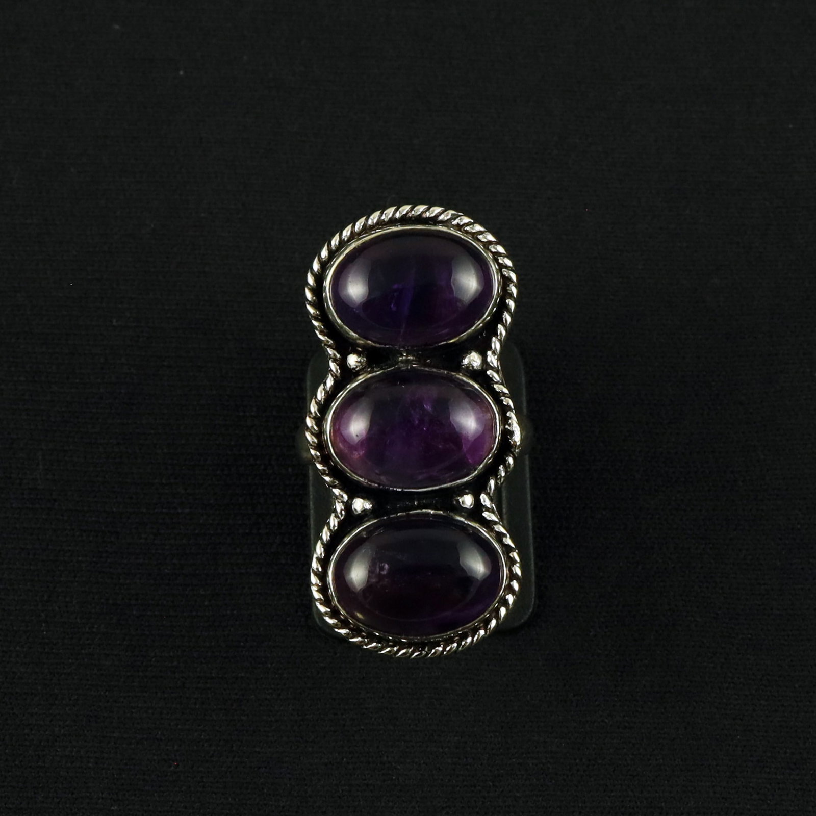 Natural Amethyst Sterling Silver Plated Handmade Ring - 7MM: Product ID: 260611173729 Product - Handmade Silver Plated Ring Metal - 92.5 Sterling Silver Plated Ring Size - 7MM Gemstone - Amethyst Gemstone Origin - Brazil Gemstone Size - 10X14 MM ( 3 Stone ) Gem
