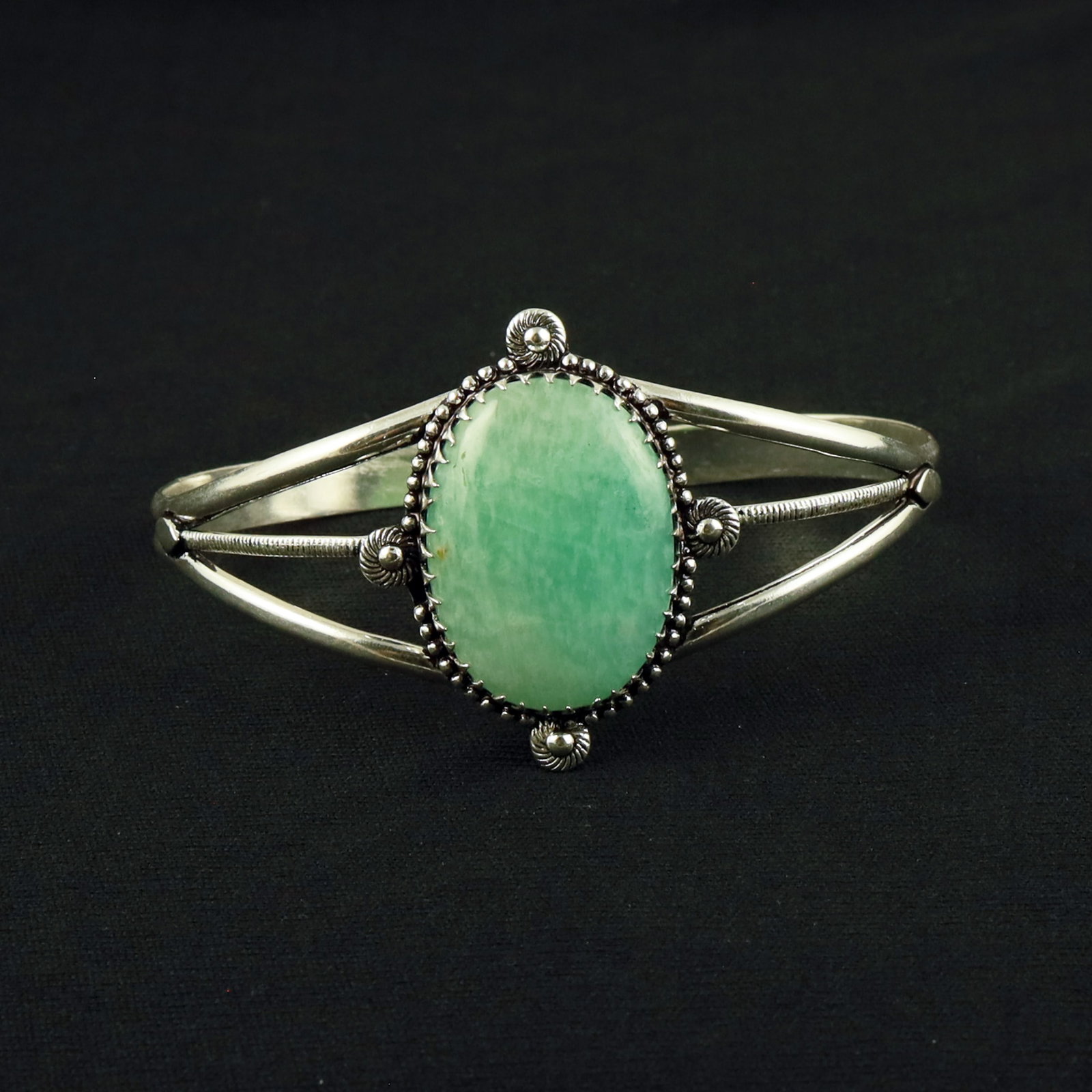 Natural Amazonite Sterling Silver Plated Handmade Cuff Bangle: Product ID: 260611142410 Product - Handmade Silver Plated Cuff Bangle Metal - 92.5 Sterling Silver Plated Bangle Size - 7.5x5.5 CM (Adjustable) Gemstone - Amazonite Gemstone Origin - Russia Gemstone S