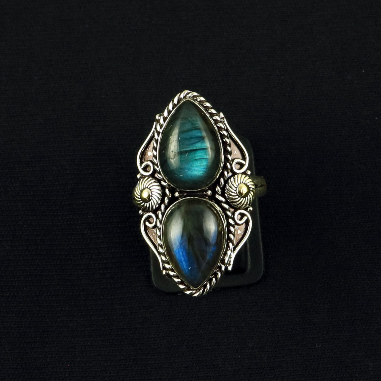 Natural Labradorite Sterling Silver Plated Handmade Ring - 10MM: Product ID: 260610145114 Product - Handmade Silver Plated Ring Metal - 92.5 Sterling Silver Plated Ring Size - 10MM Gemstone - Labradorite Gemstone Origin - Canada Gemstone Size - 10X14 MM ( 2 Stone )