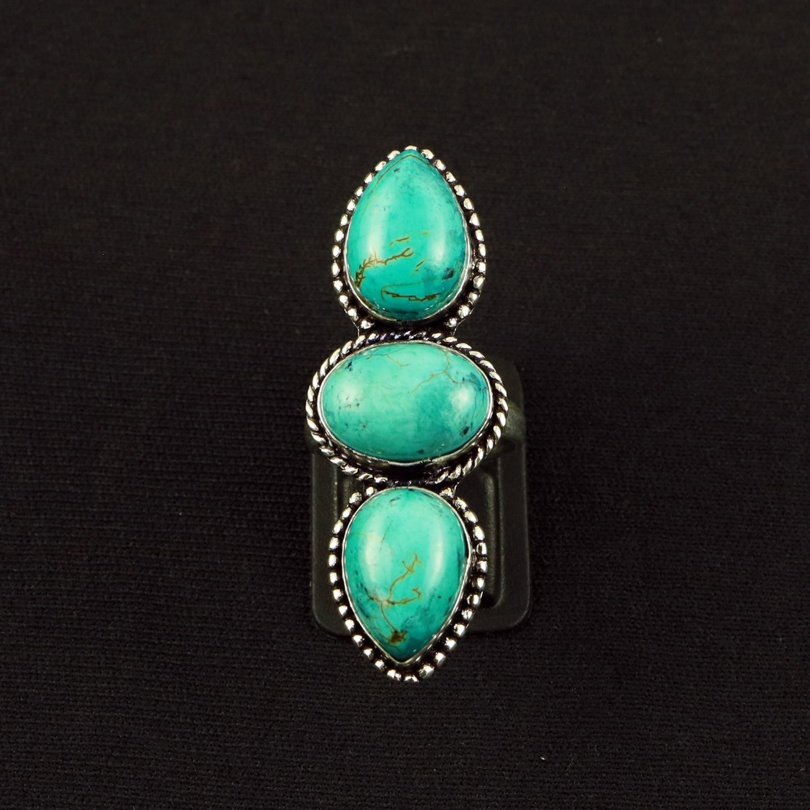 Natural Turquoise Sterling Silver Plated Handmade Ring - 6MM: Product ID: 260610140312 Product - Handmade Silver Plated Ring Metal - 92.5 Sterling Silver Plated Ring Size - 6MM Gemstone - Turquoise Gemstone Origin - Tibet Gemstone Size - 10X14 MM ( 3 Stone ) Gem